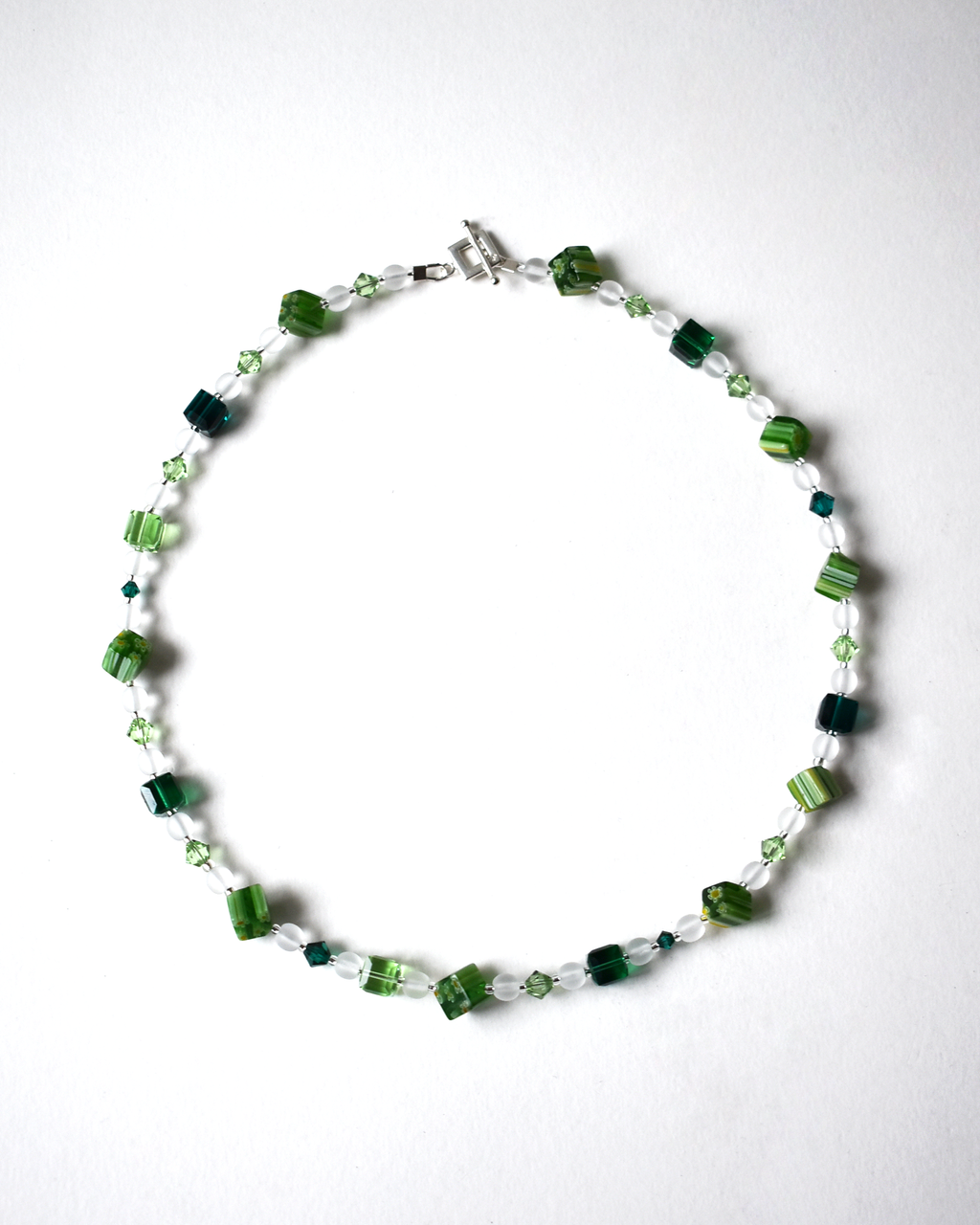 Green Crystal Millefiori Beaded Necklace