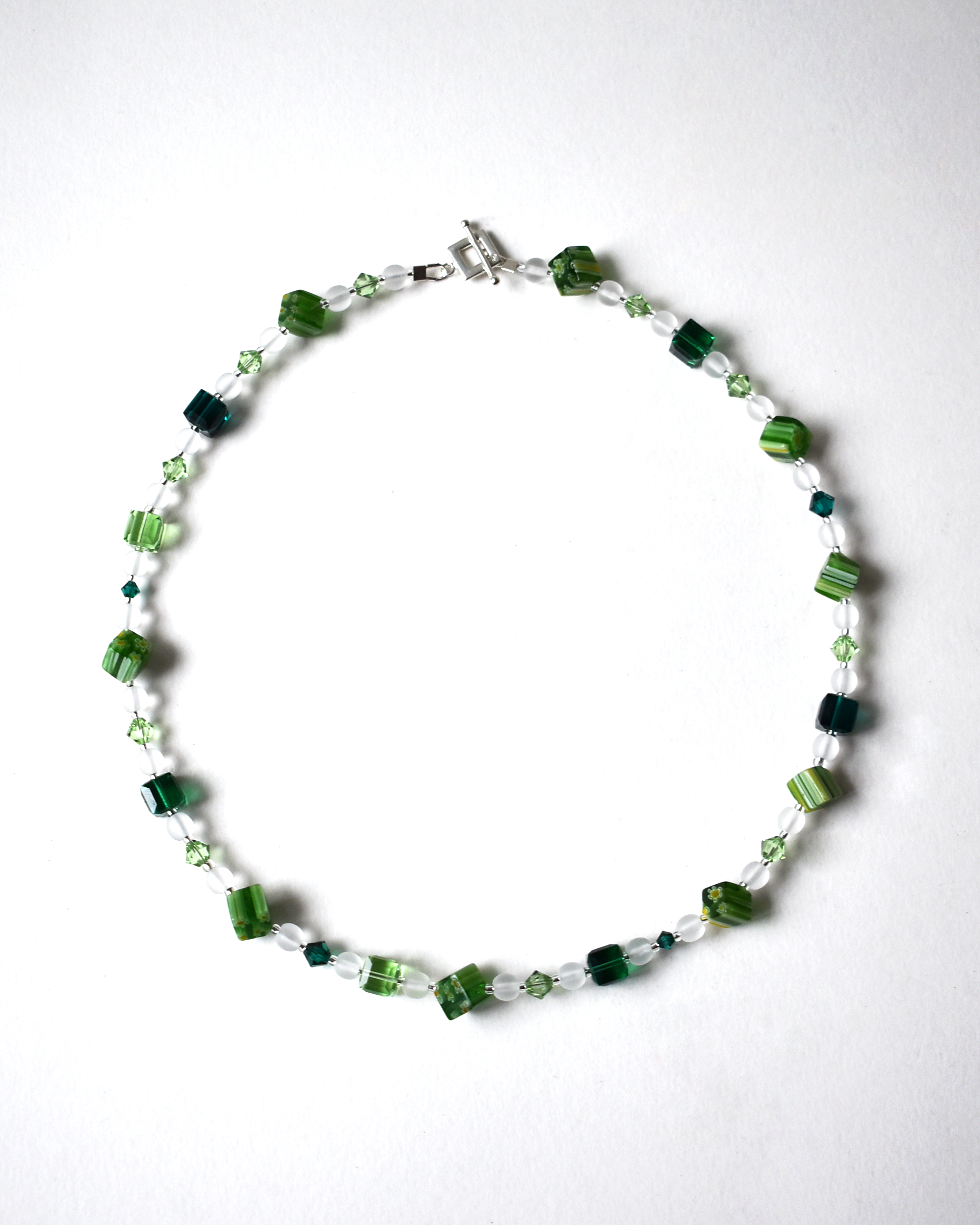 Green Crystal Millefiori Beaded Necklace