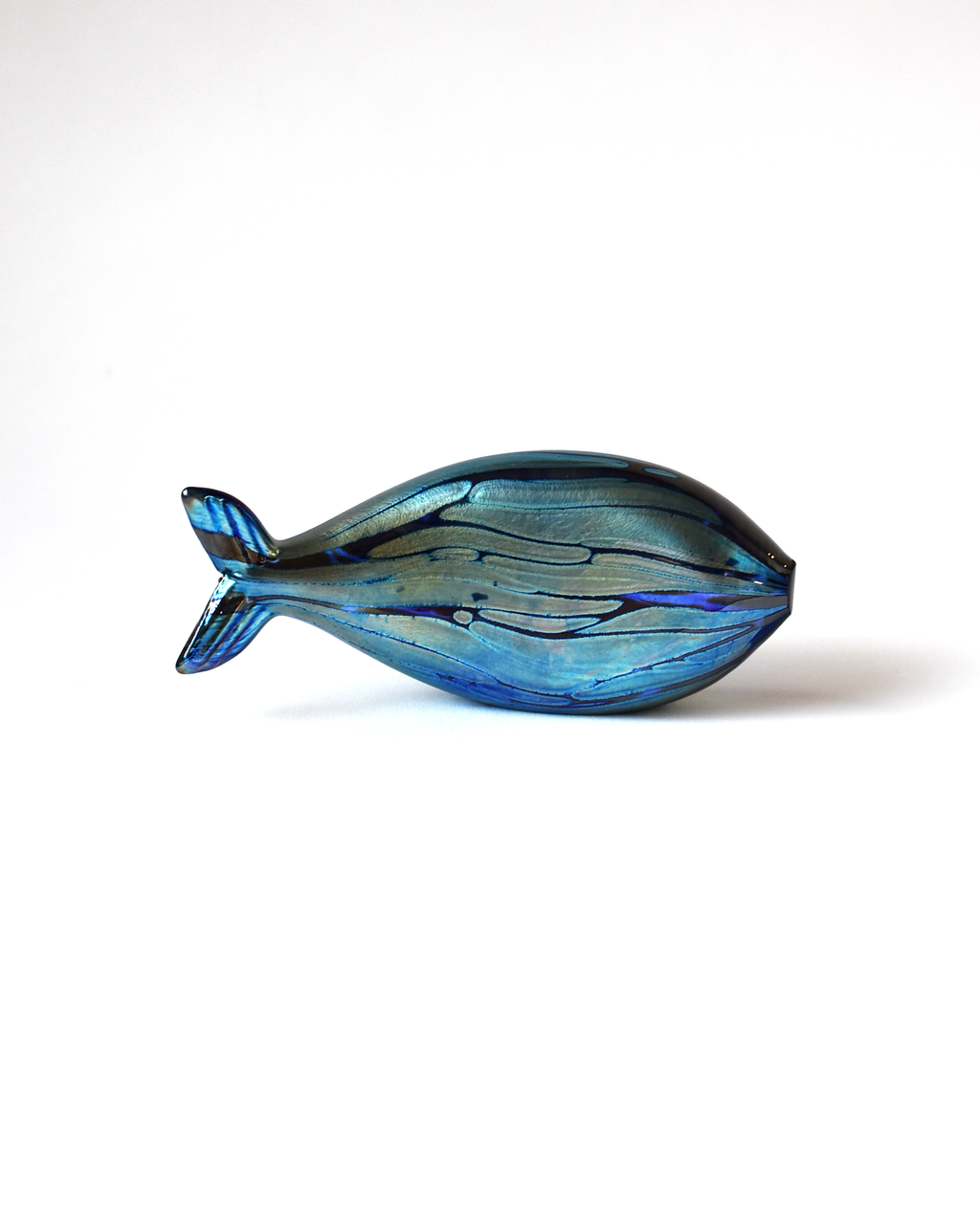 Blue Iridescent Striped Blown Glass Fish (S)
