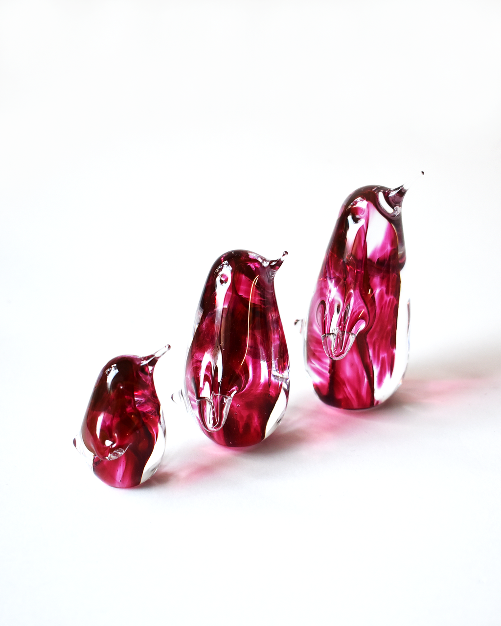 Cranberry Pink Swirl Blown Glass Penguin