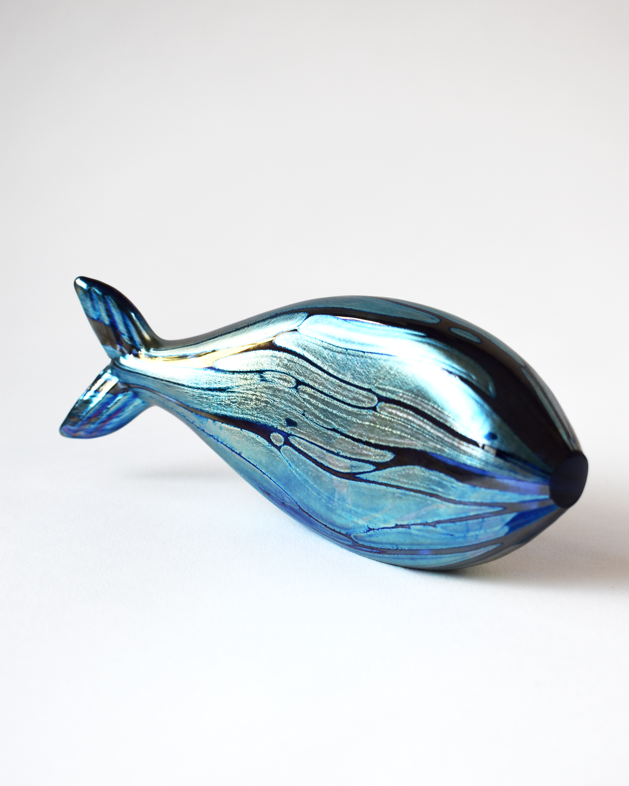 Blue Iridescent Striped Blown Glass Fish (S)
