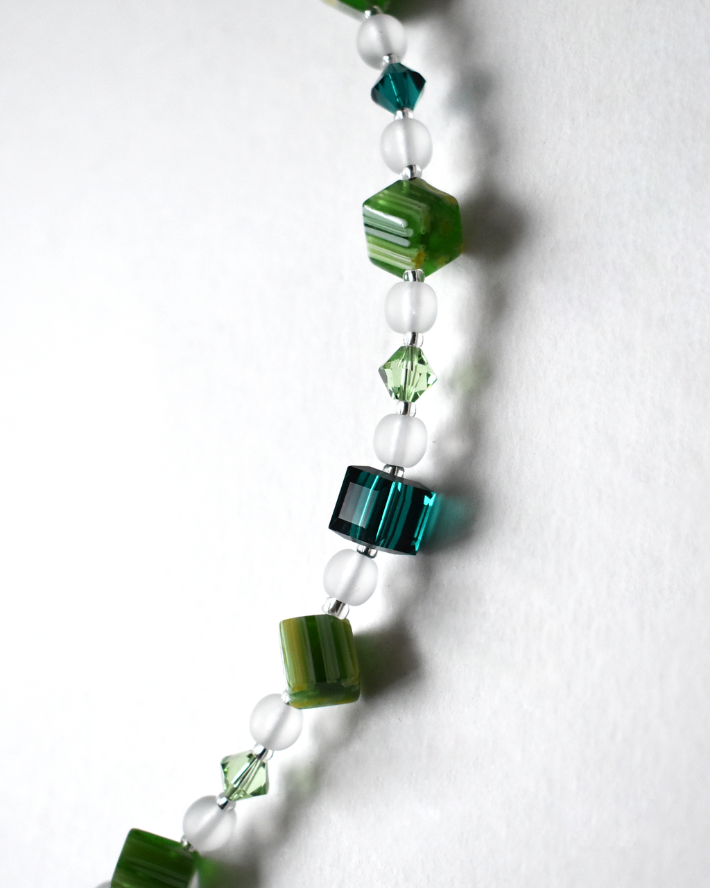 Green Crystal Millefiori Beaded Necklace