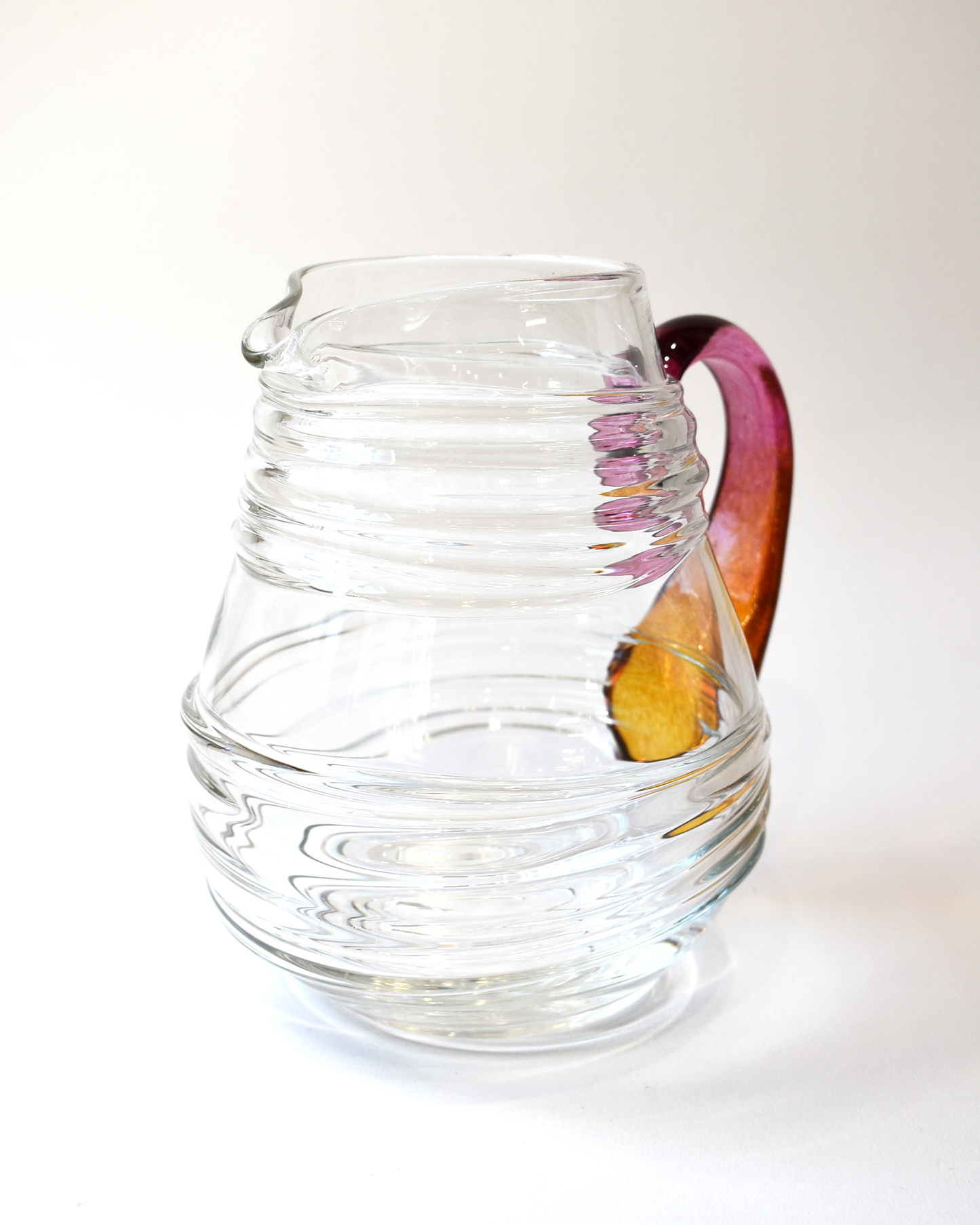 Pink & Orange Ripple Blown Glass Jug