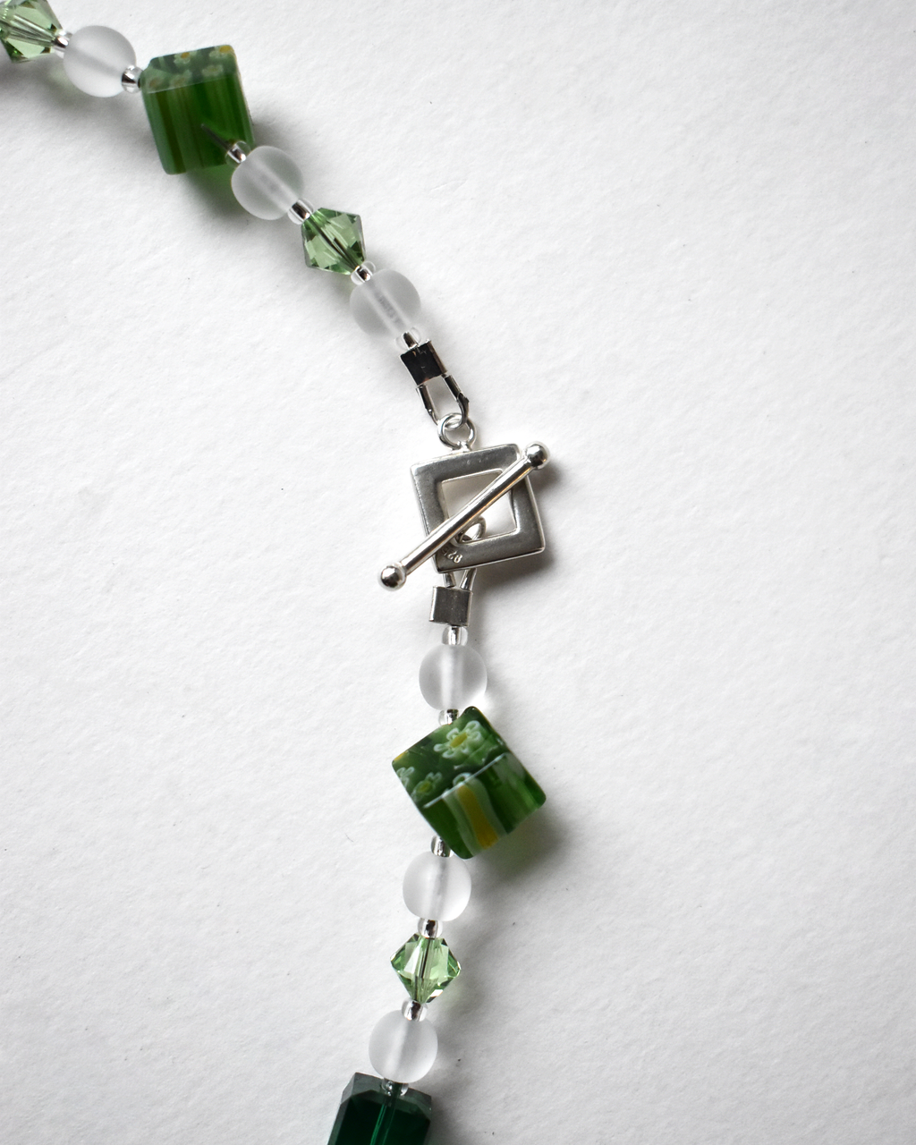 Green Crystal Millefiori Beaded Necklace