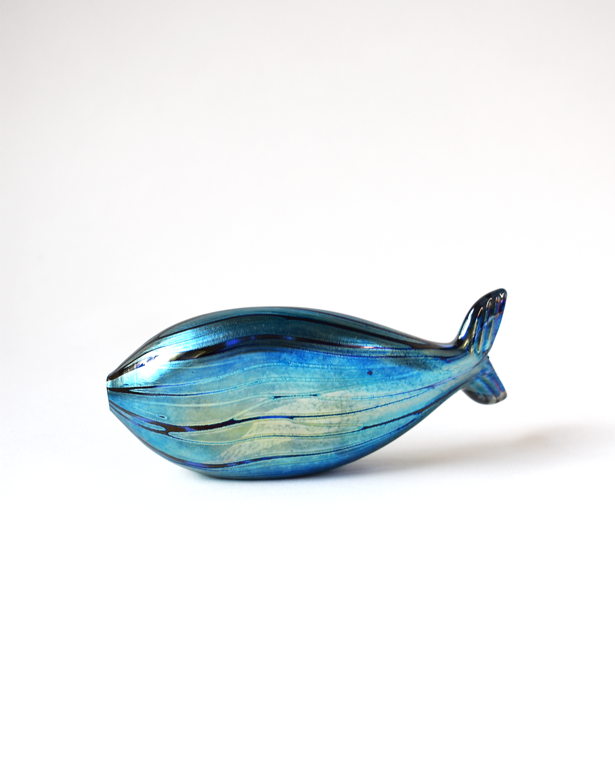 Blue Iridescent Striped Blown Glass Fish (S)