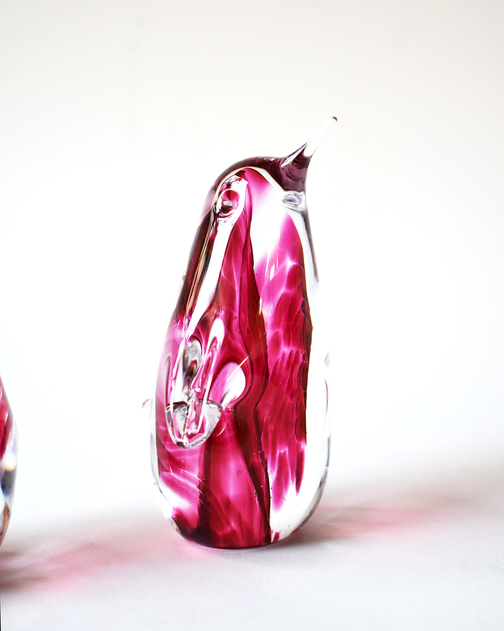 Cranberry Pink Swirl Blown Glass Penguin