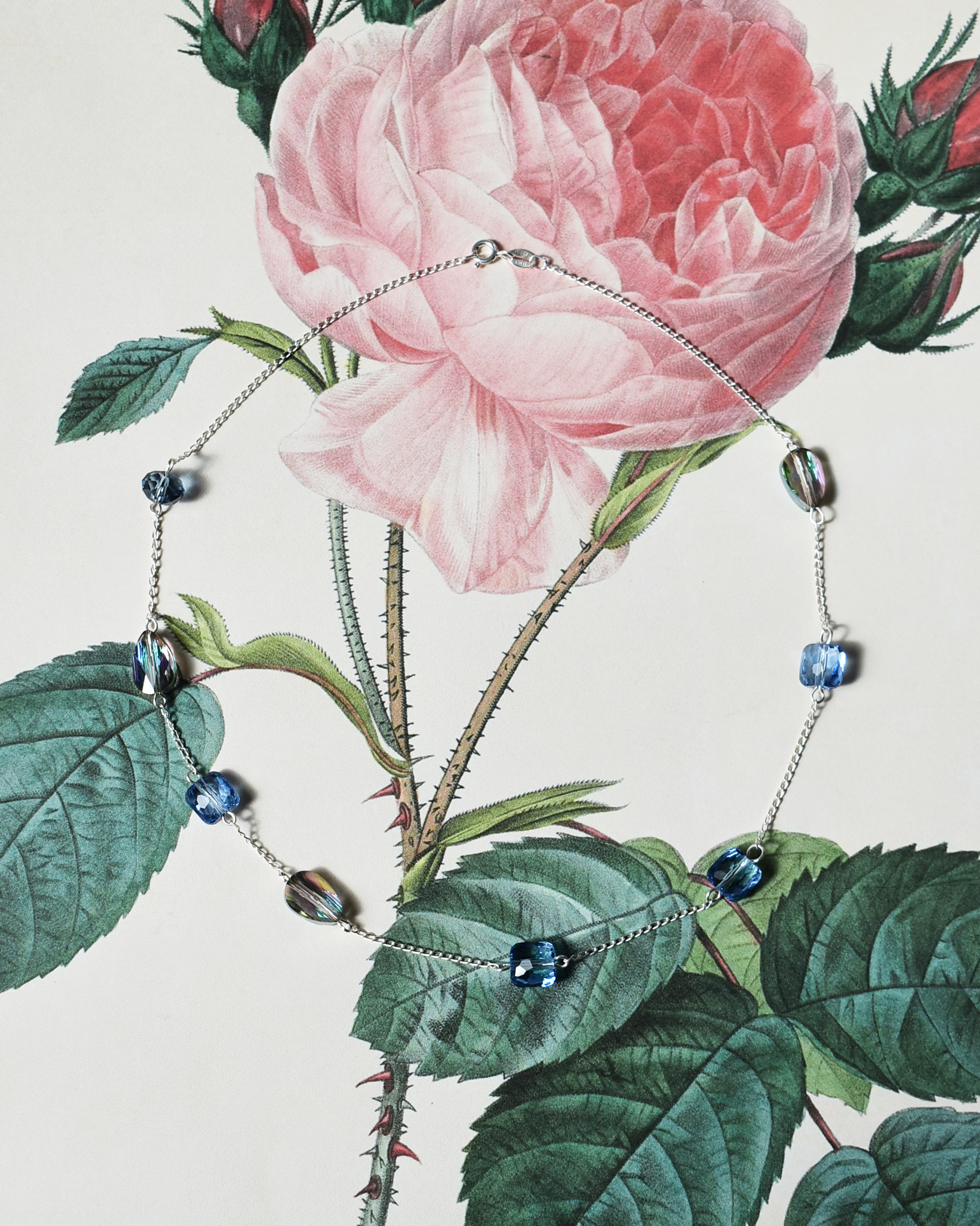 Luminous Blue & Grey Crystal Necklace