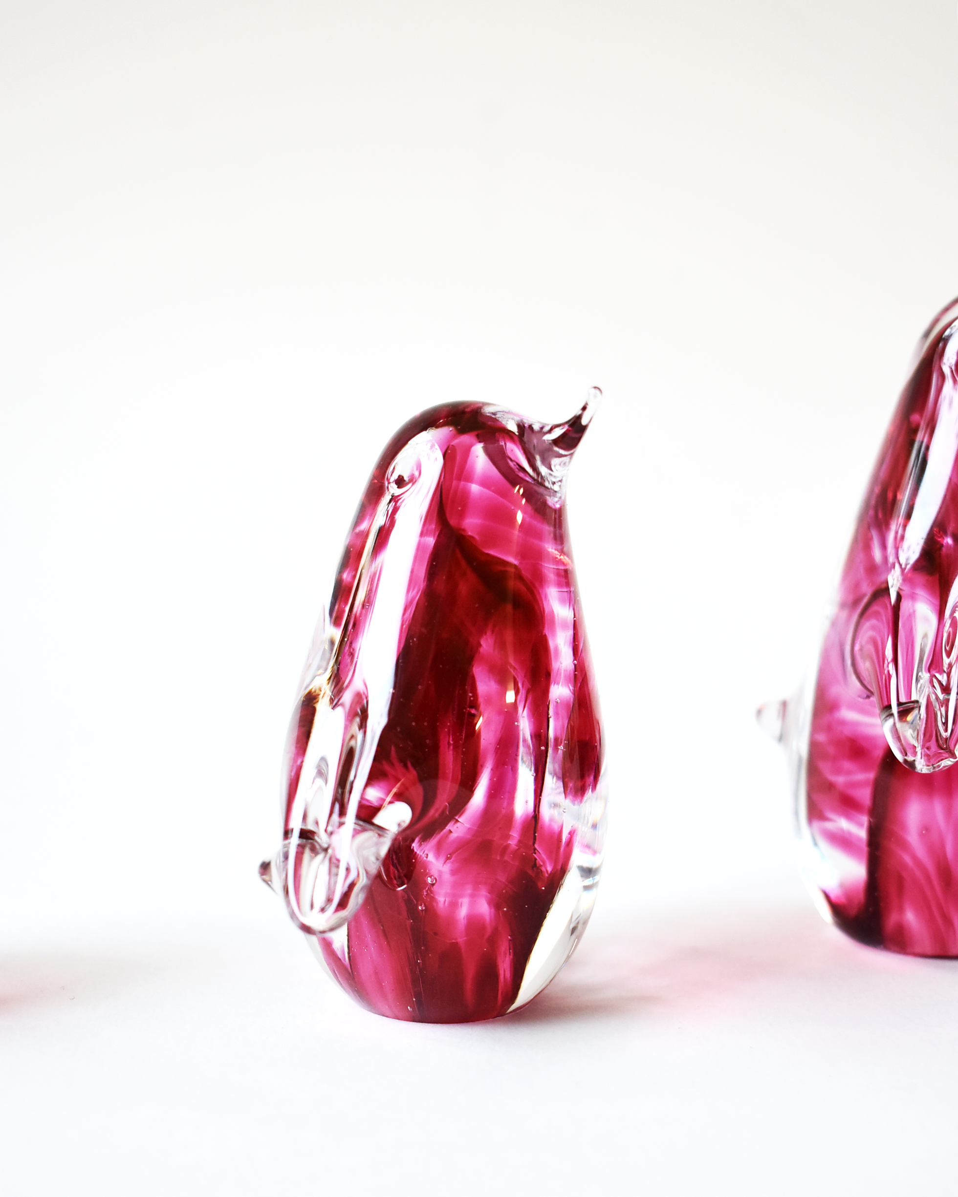 Cranberry Pink Swirl Blown Glass Penguin