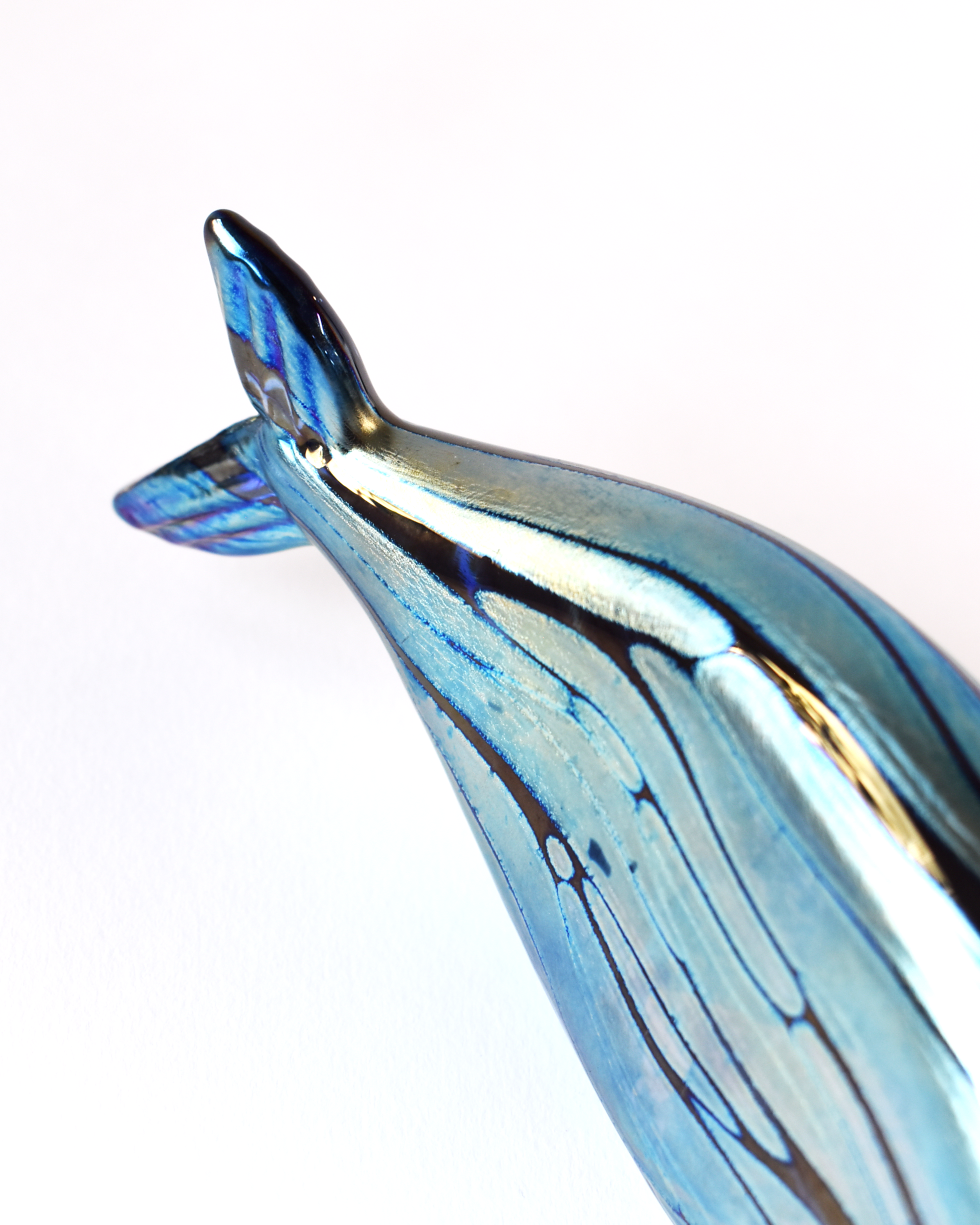 Blue Iridescent Striped Blown Glass Fish (S)