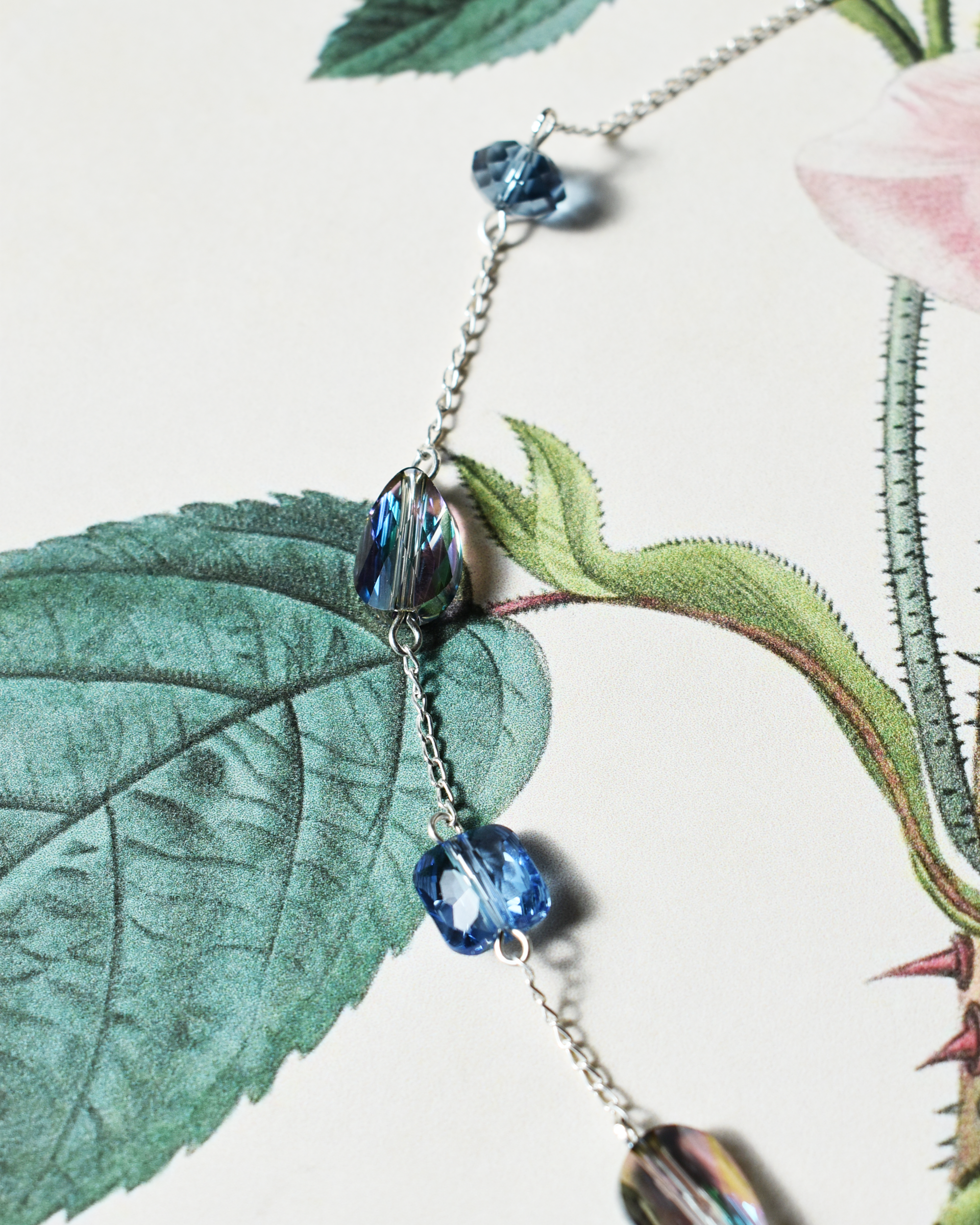 Luminous Blue & Grey Crystal Necklace