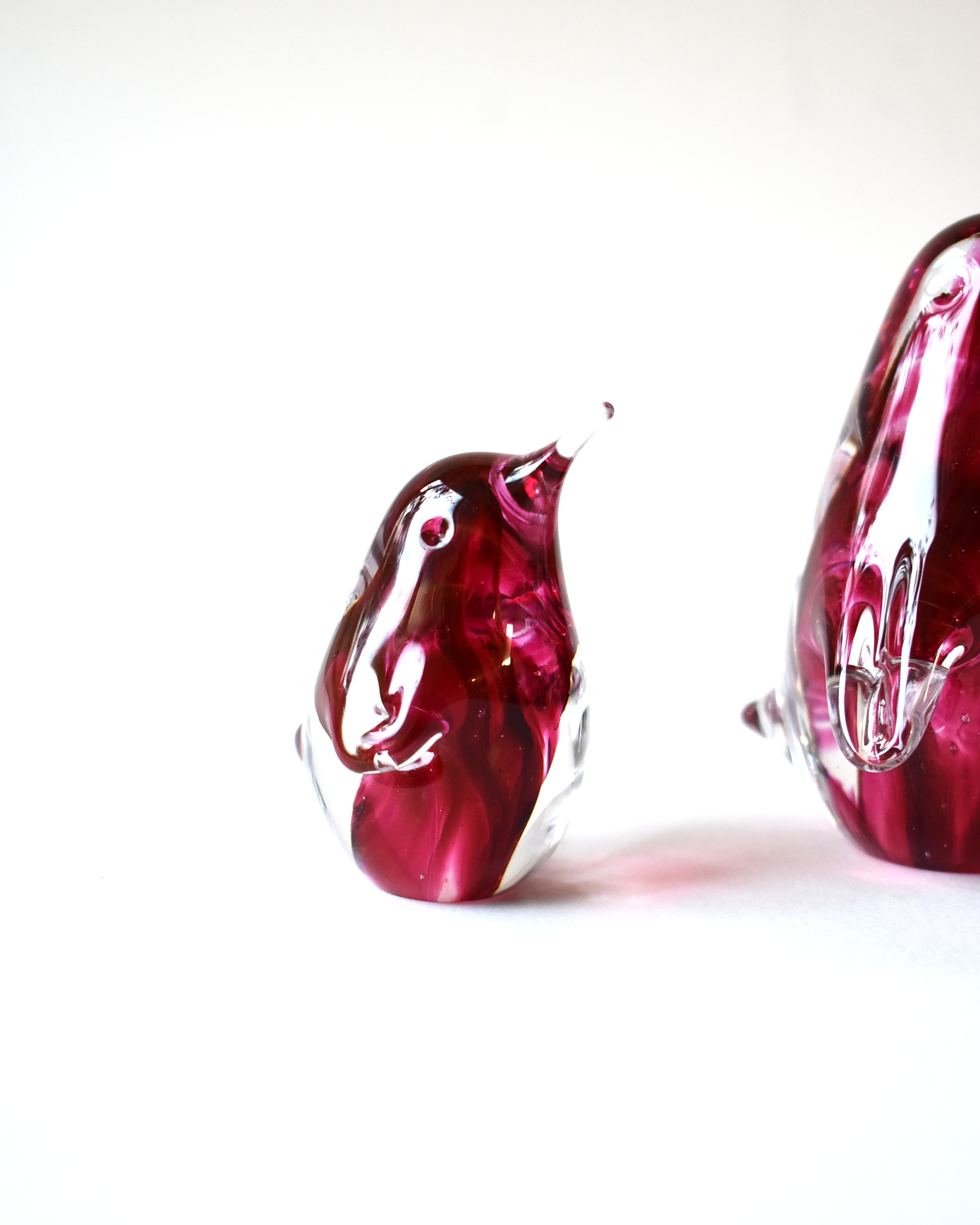 Cranberry Pink Swirl Blown Glass Penguin
