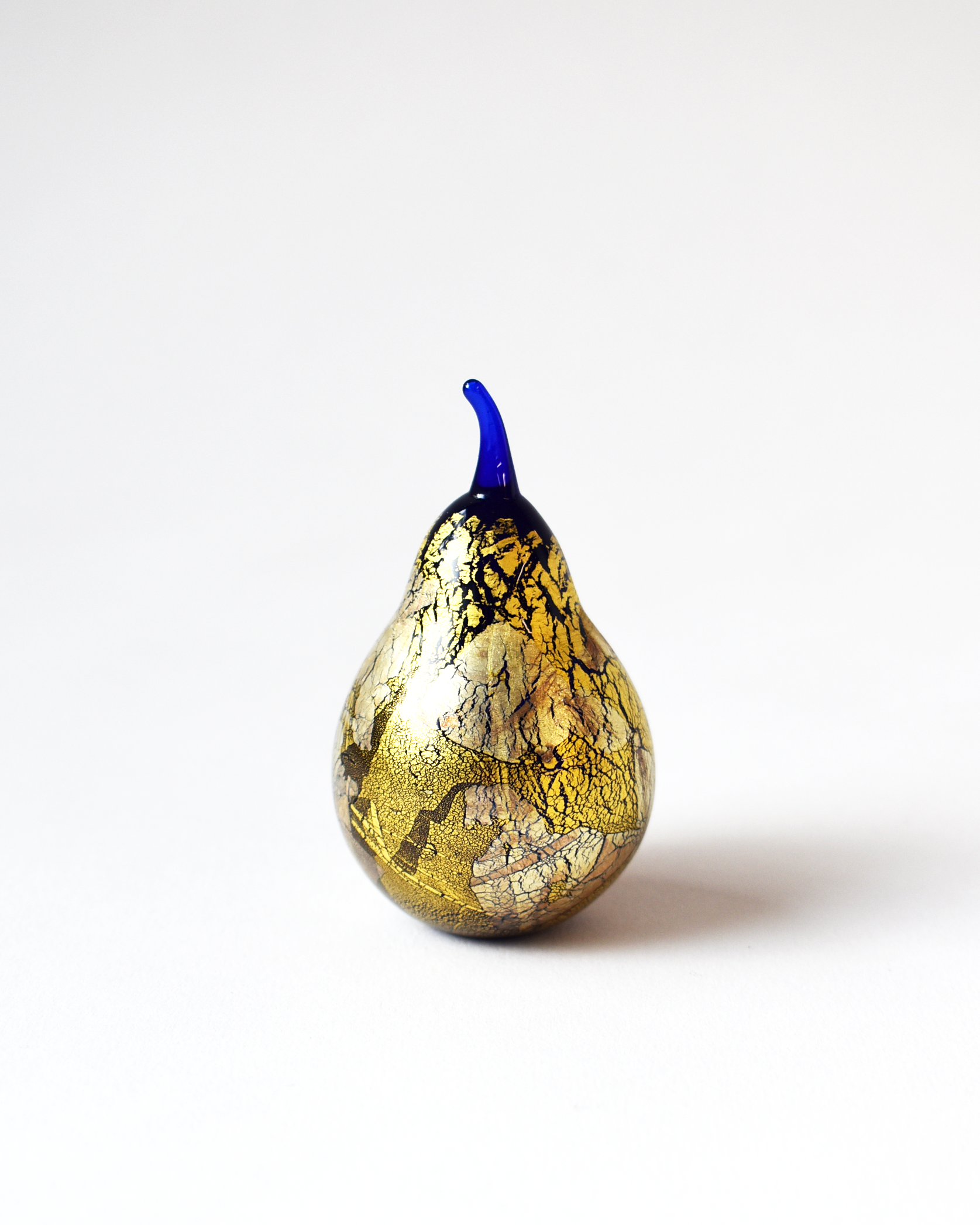 Gold & Silver Leaf Blue Blown Glass Pear (S)