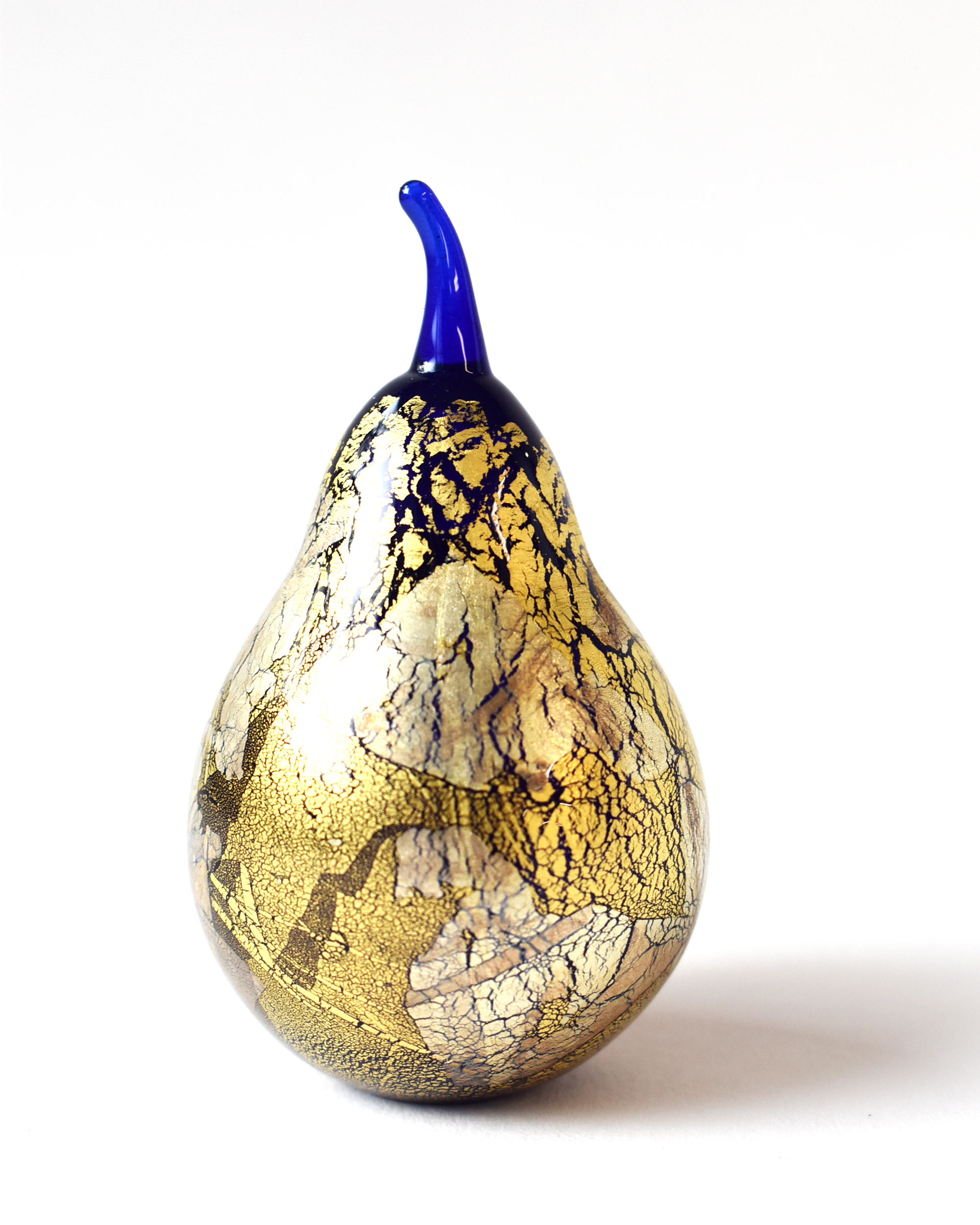 Gold & Silver Leaf Blue Blown Glass Pear (S)