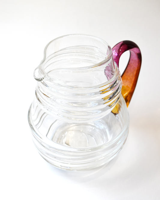Pink & Orange Ripple Blown Glass Jug