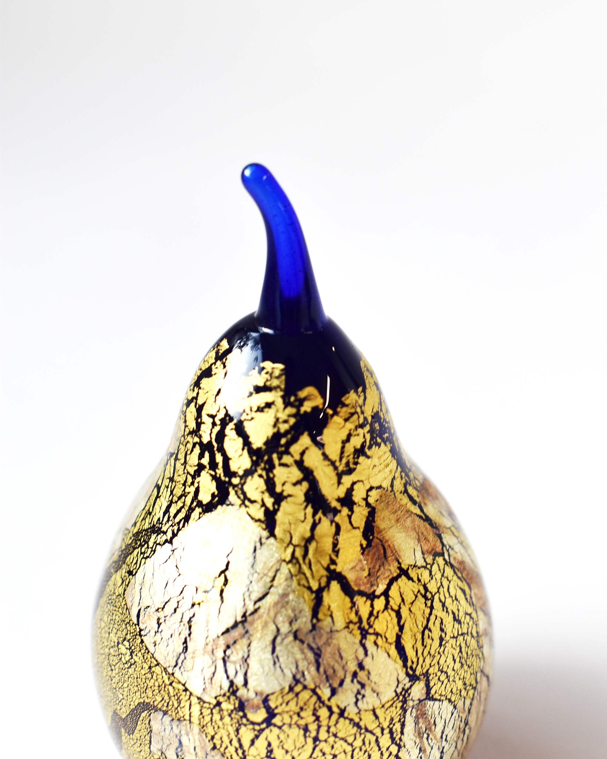 Gold & Silver Leaf Blue Blown Glass Pear (S)