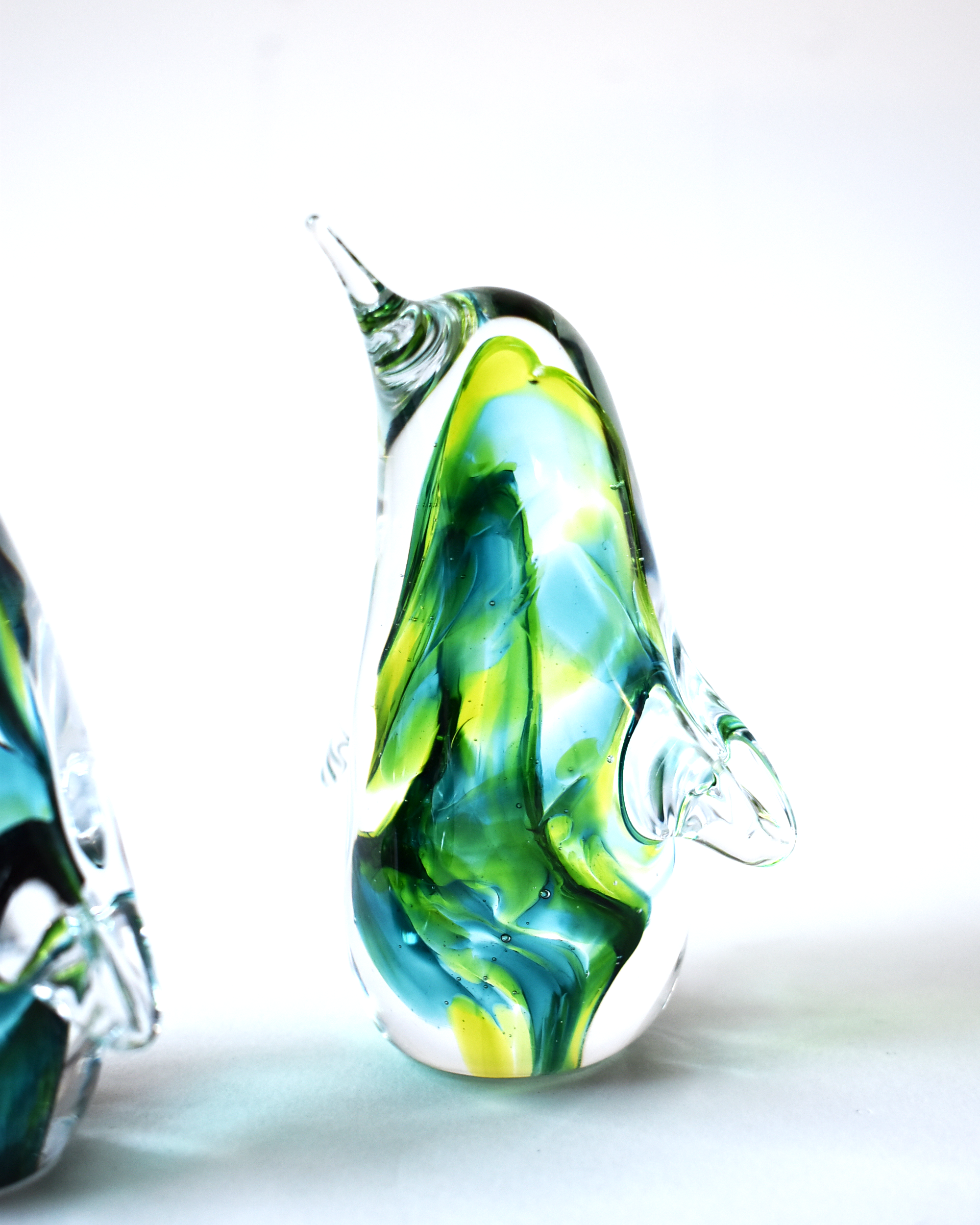 Green Swirl Blown Glass Penguin