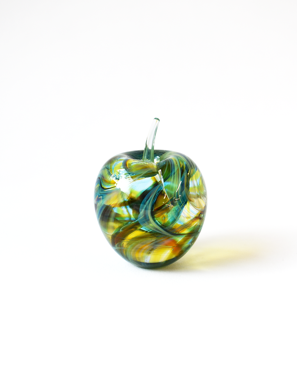 Blue & Green Swirl Blown Glass Apple