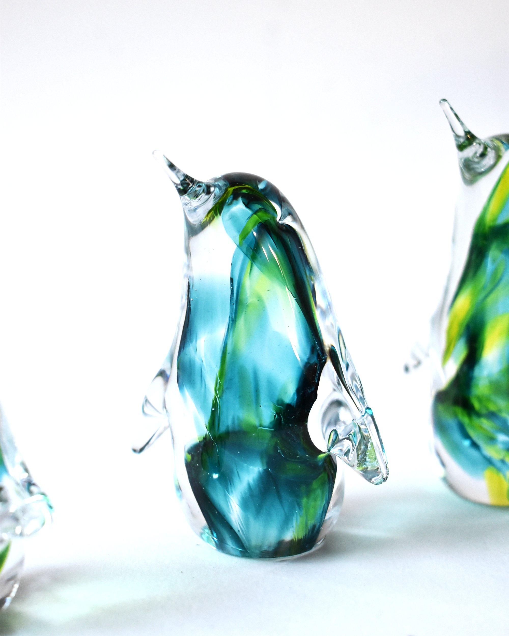 Green Swirl Blown Glass Penguin