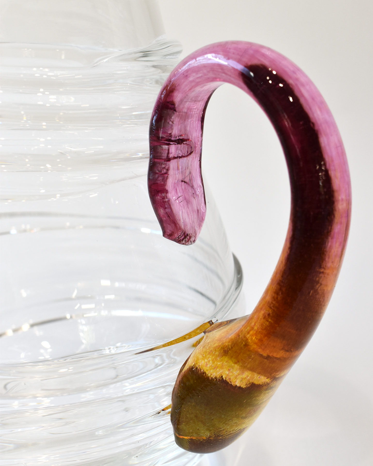 Pink & Orange Ripple Blown Glass Jug