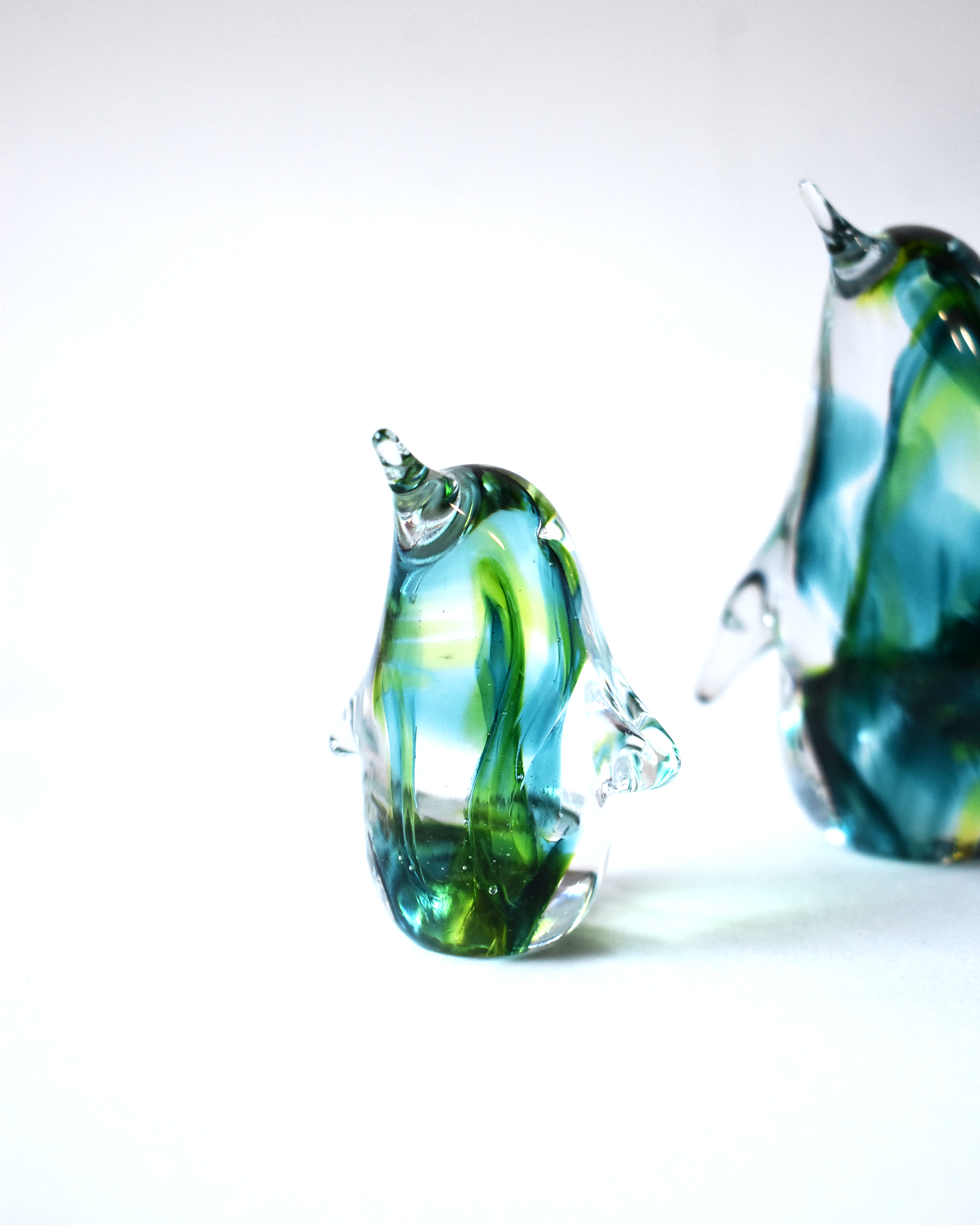 Green Swirl Blown Glass Penguin