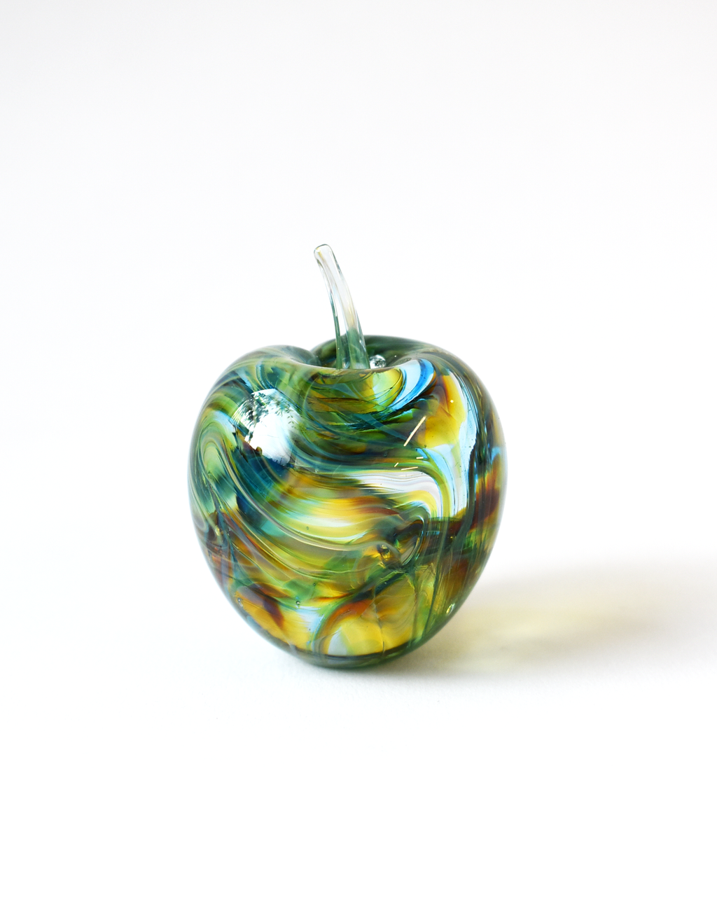Blue & Green Swirl Blown Glass Apple