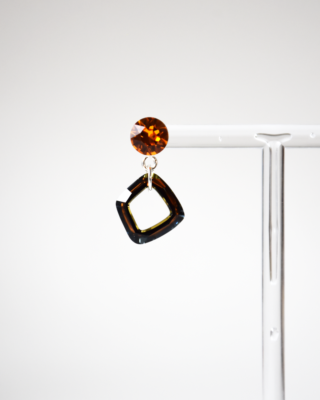 Orange Crystal Cosmic Square Drop Earrings