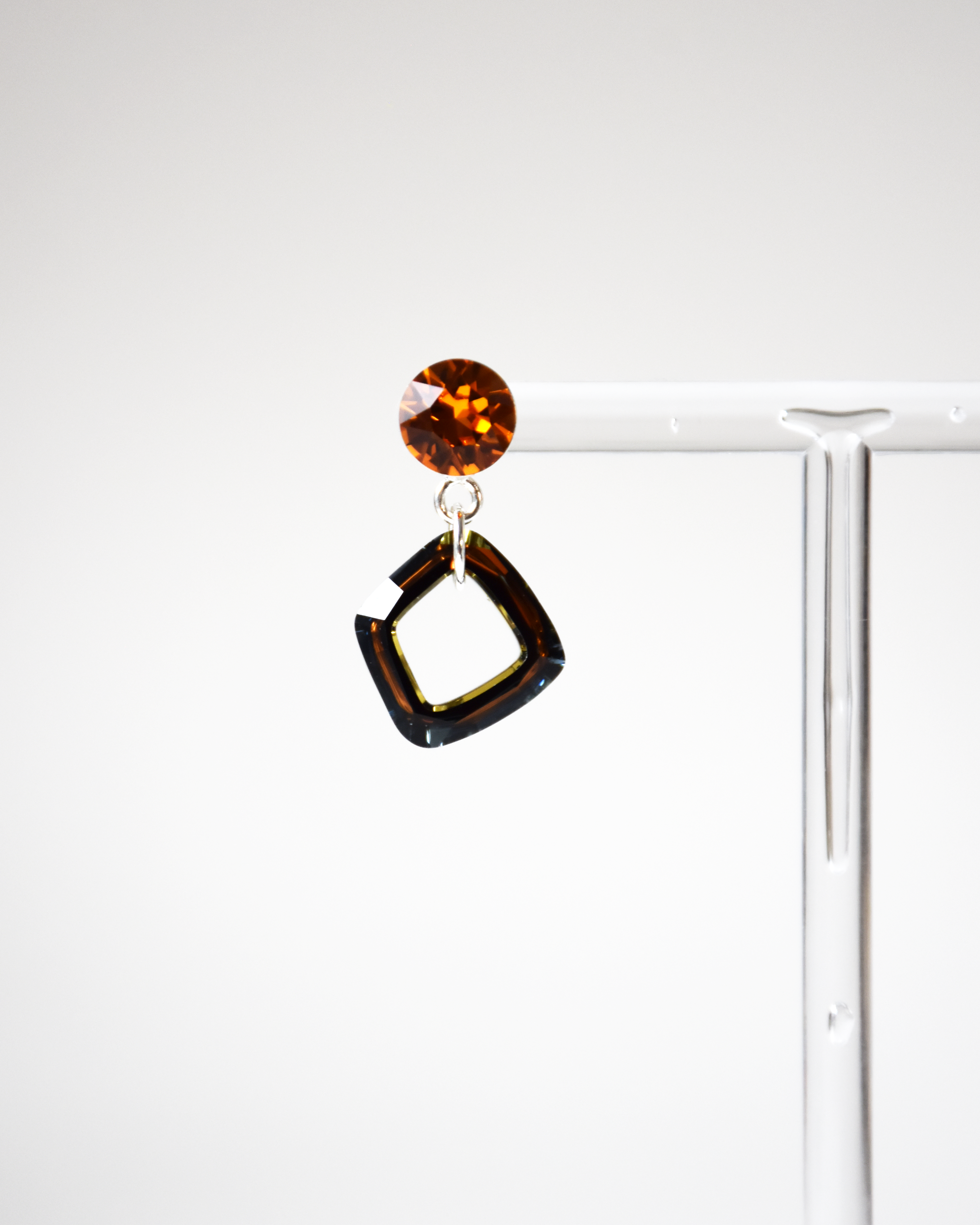 Orange Crystal Cosmic Square Drop Earrings
