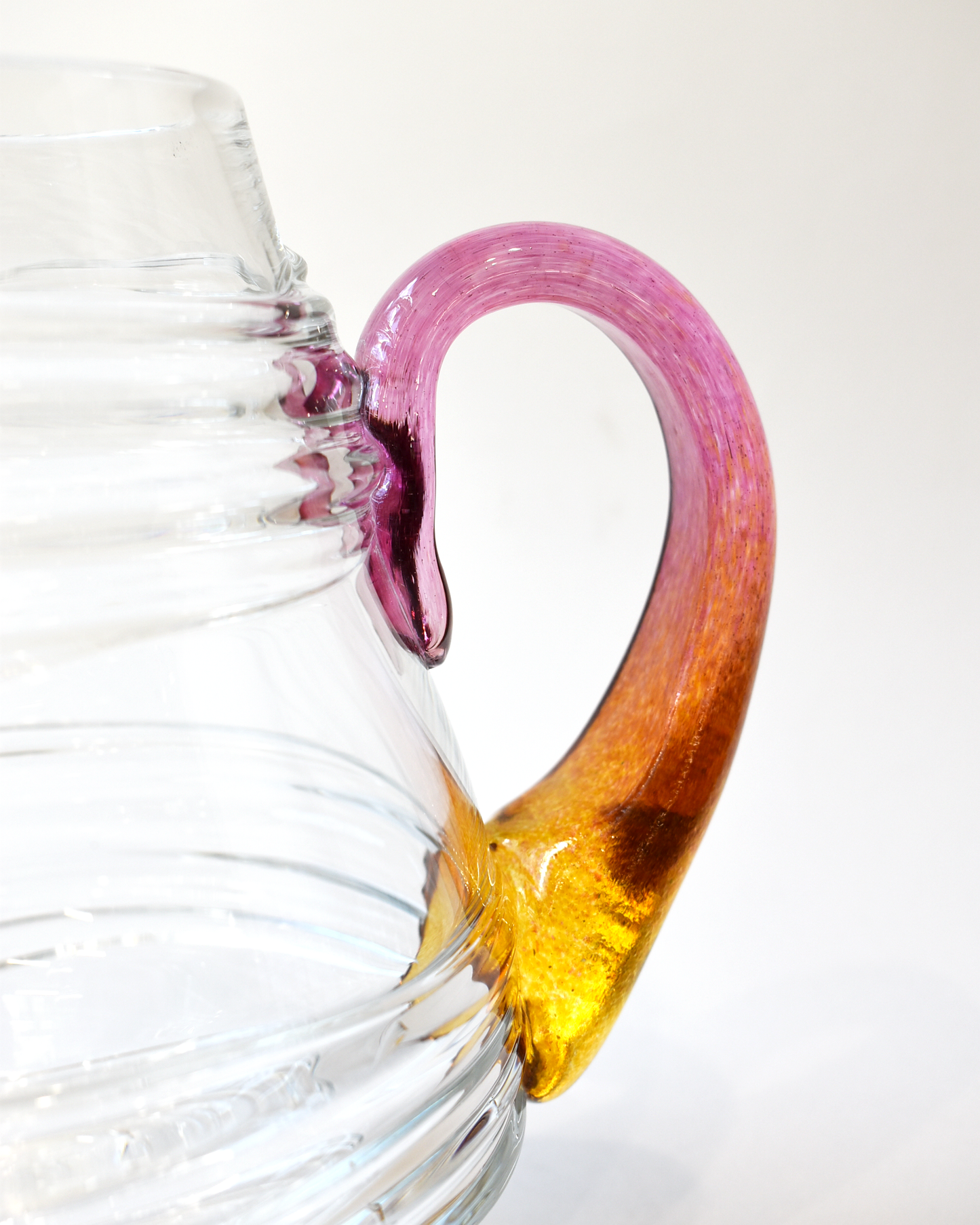 Pink & Orange Ripple Blown Glass Jug