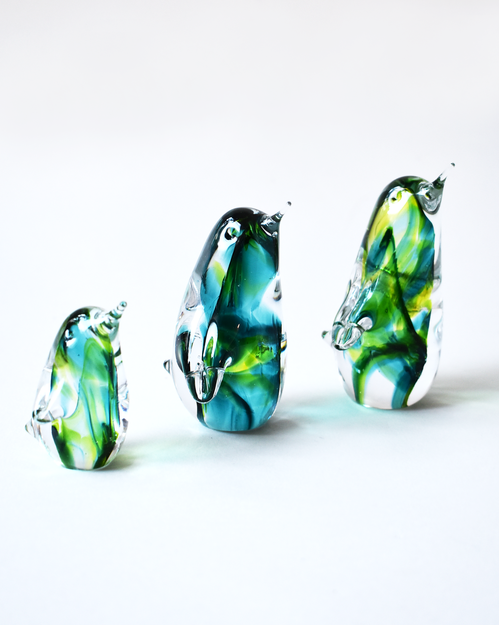 Green Swirl Blown Glass Penguin