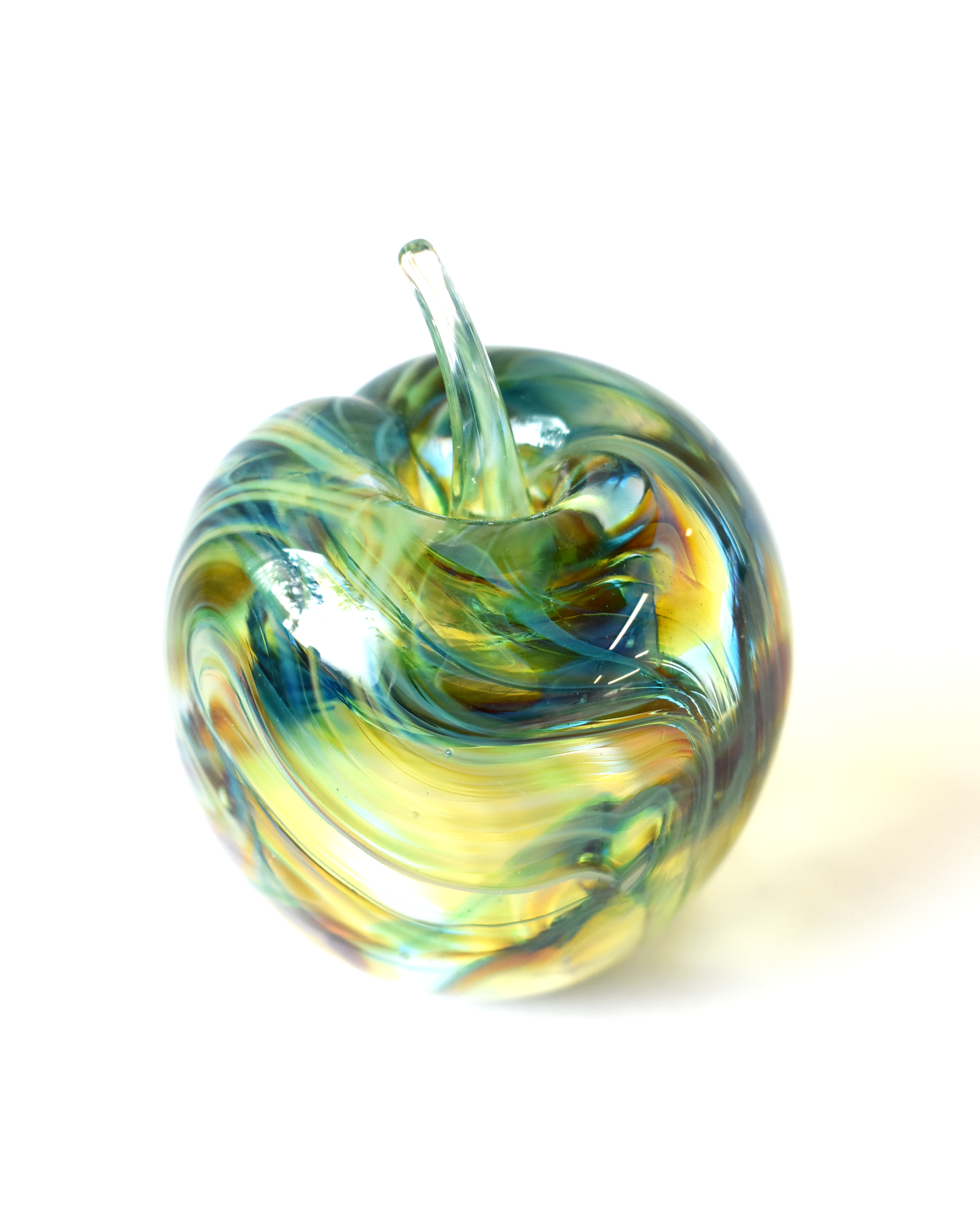 Blue & Green Swirl Blown Glass Apple