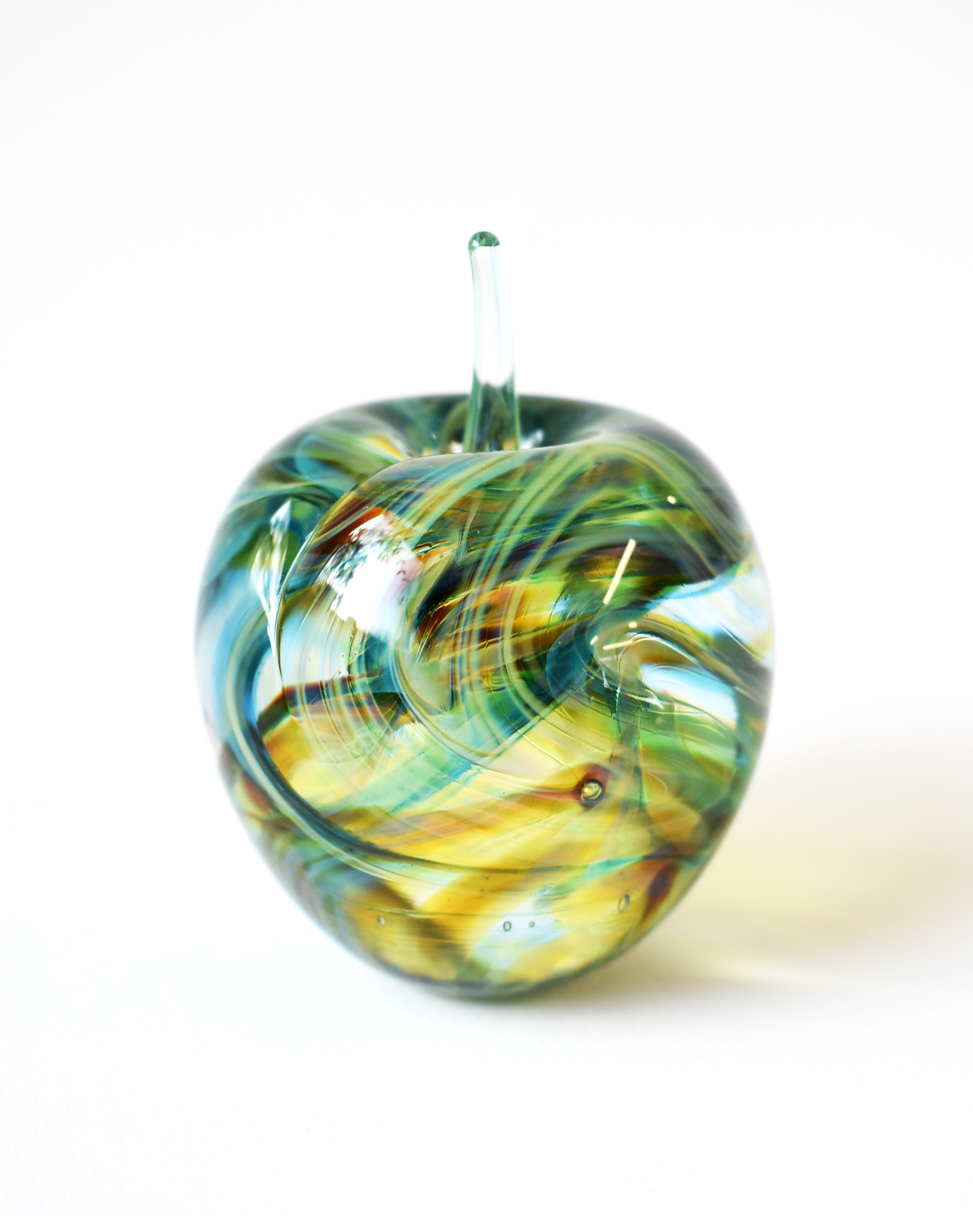 Blue & Green Swirl Blown Glass Apple