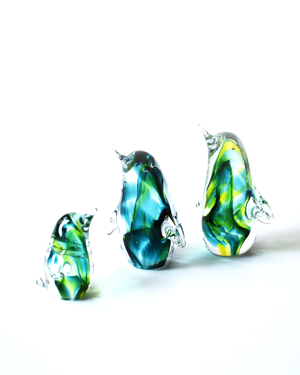 Green Swirl Blown Glass Penguin