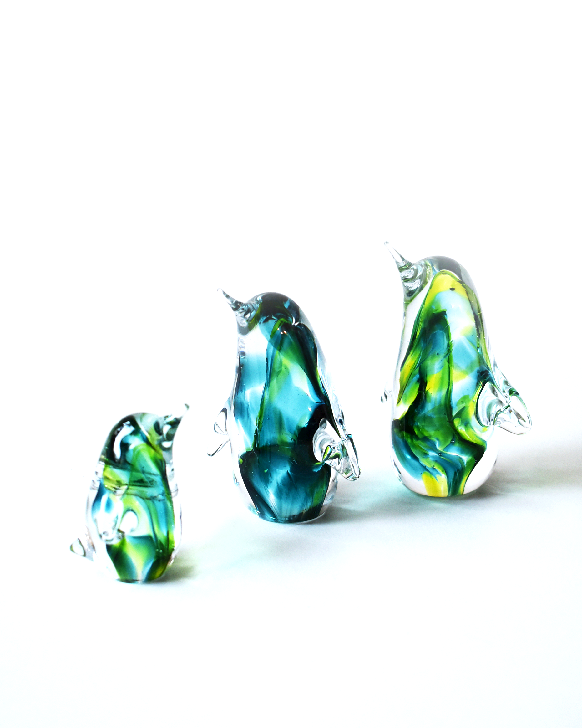 Green Swirl Blown Glass Penguin