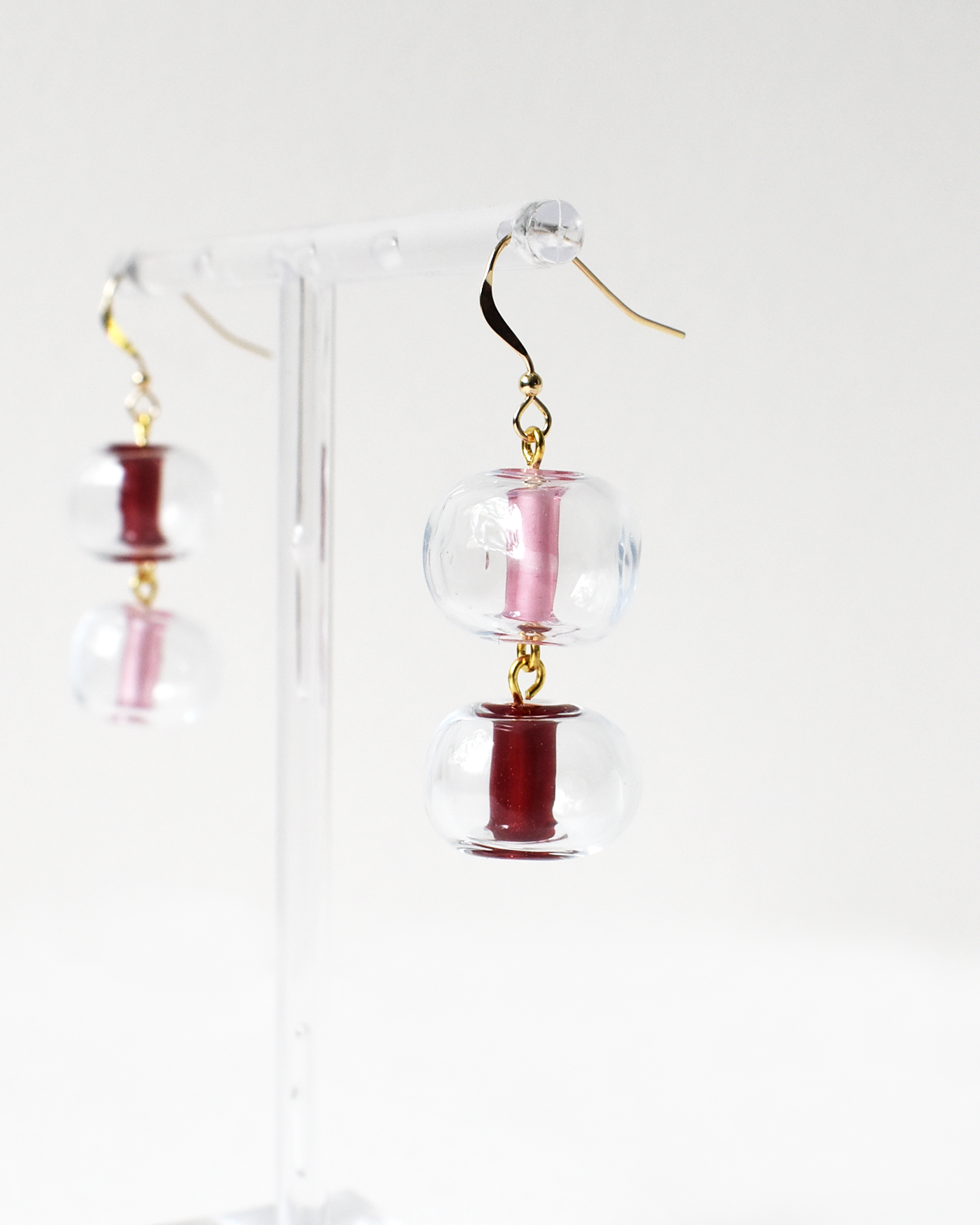 Pink & Red Blown Globe Hook Earrings
