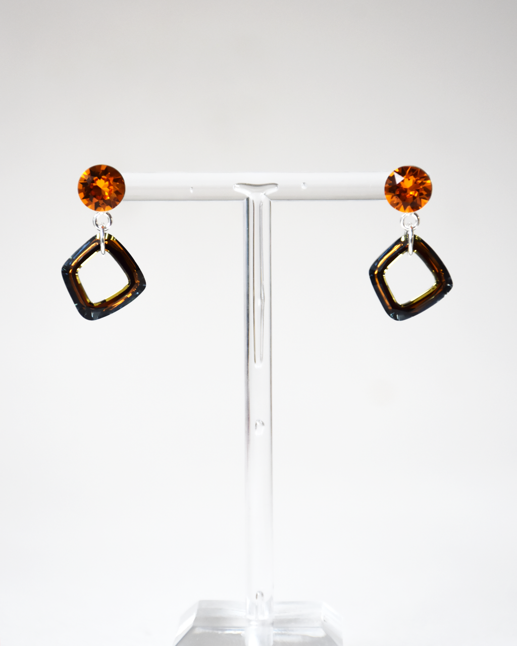 Orange Crystal Cosmic Square Drop Earrings