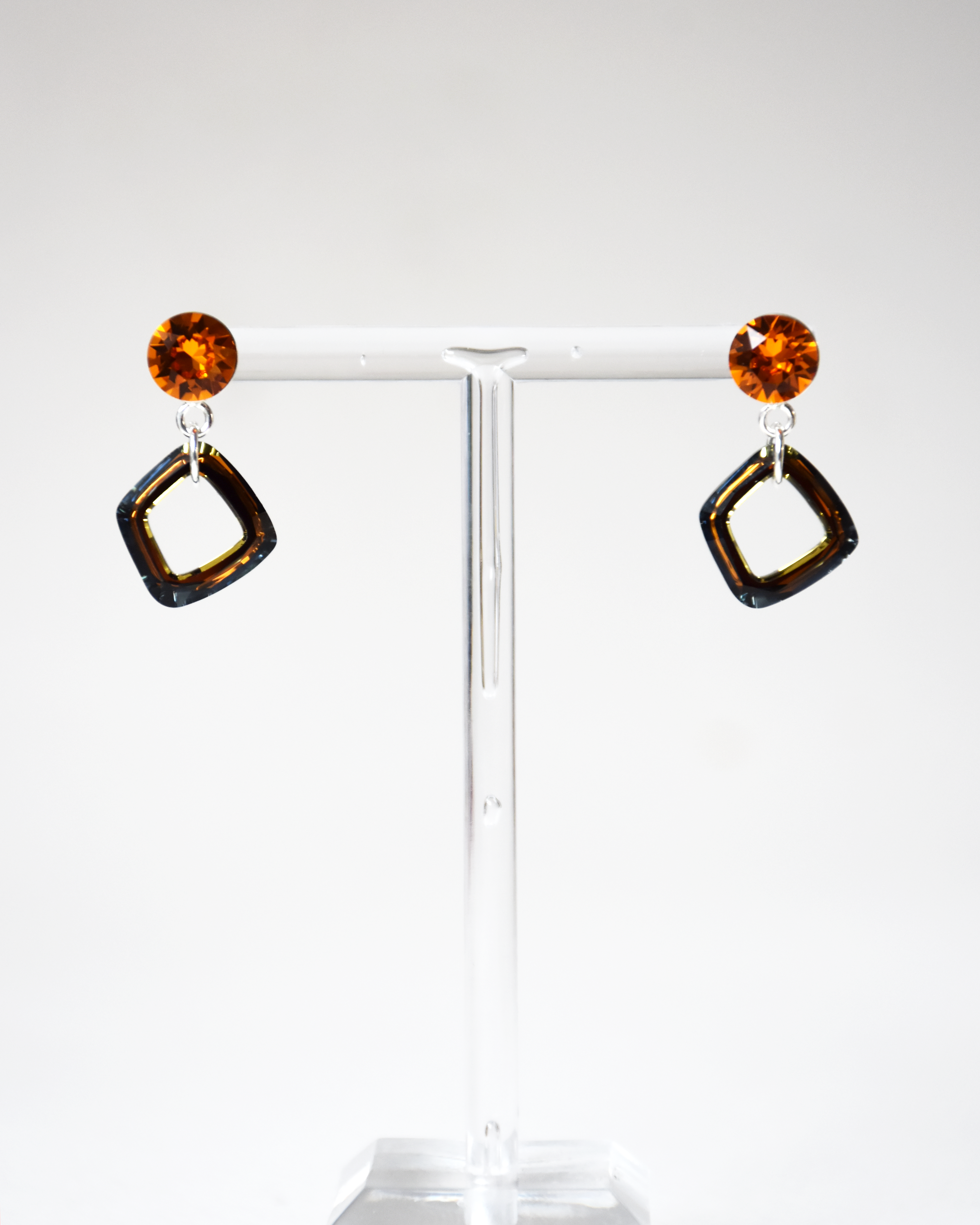 Orange Crystal Cosmic Square Drop Earrings