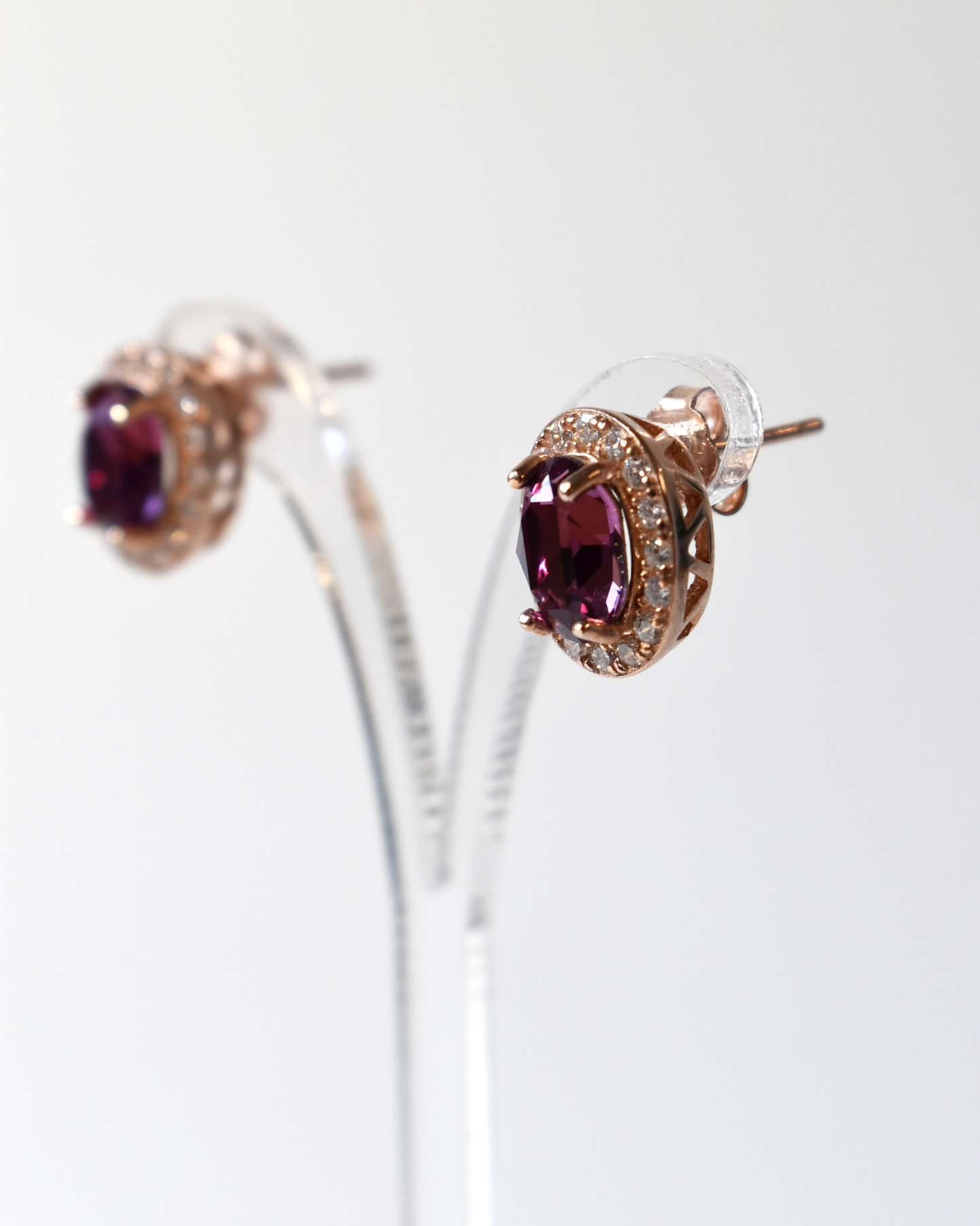 Amethyst Pink Crystal Stud Earrings