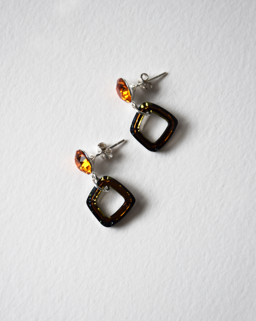Orange Crystal Cosmic Square Drop Earrings