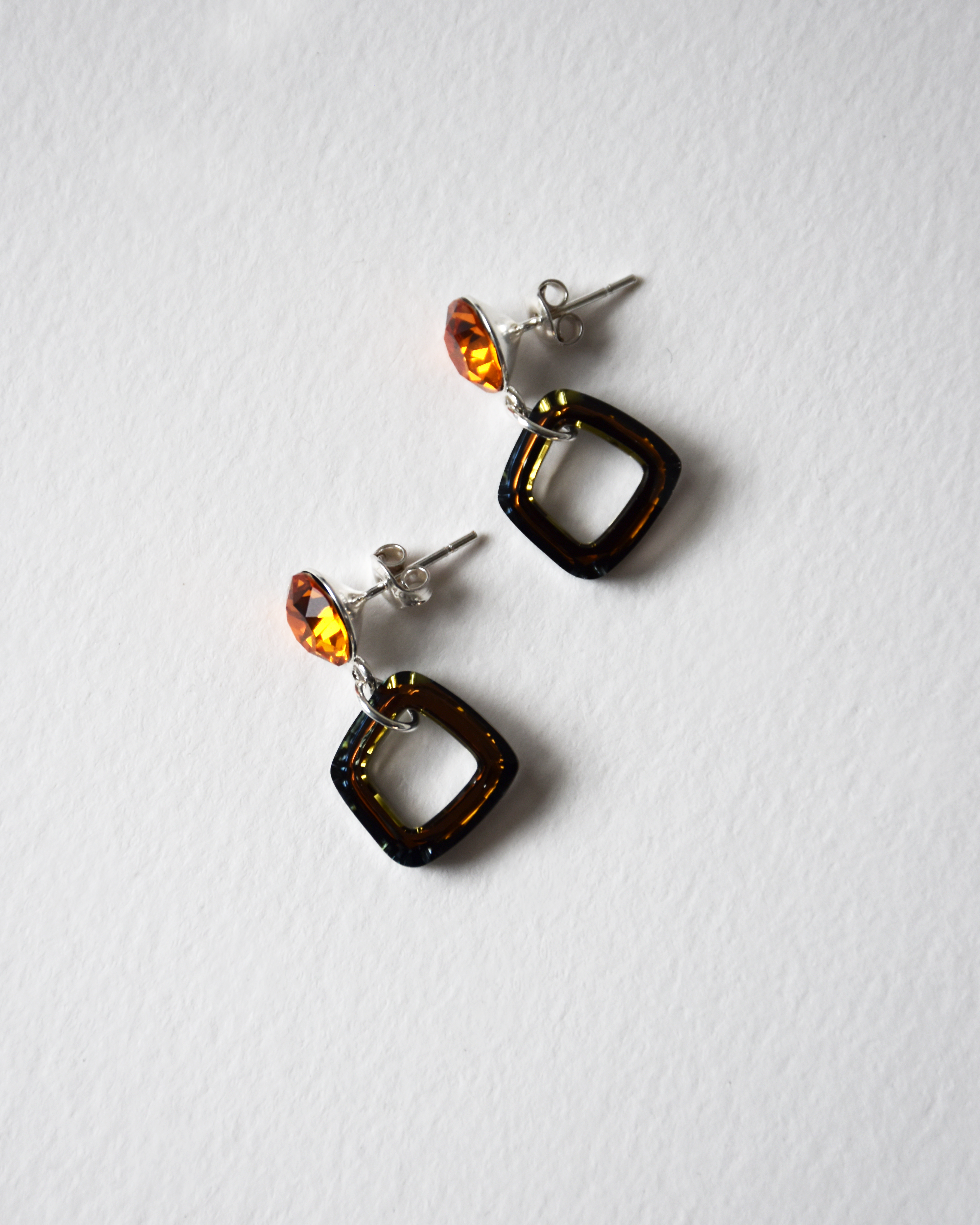 Orange Crystal Cosmic Square Drop Earrings