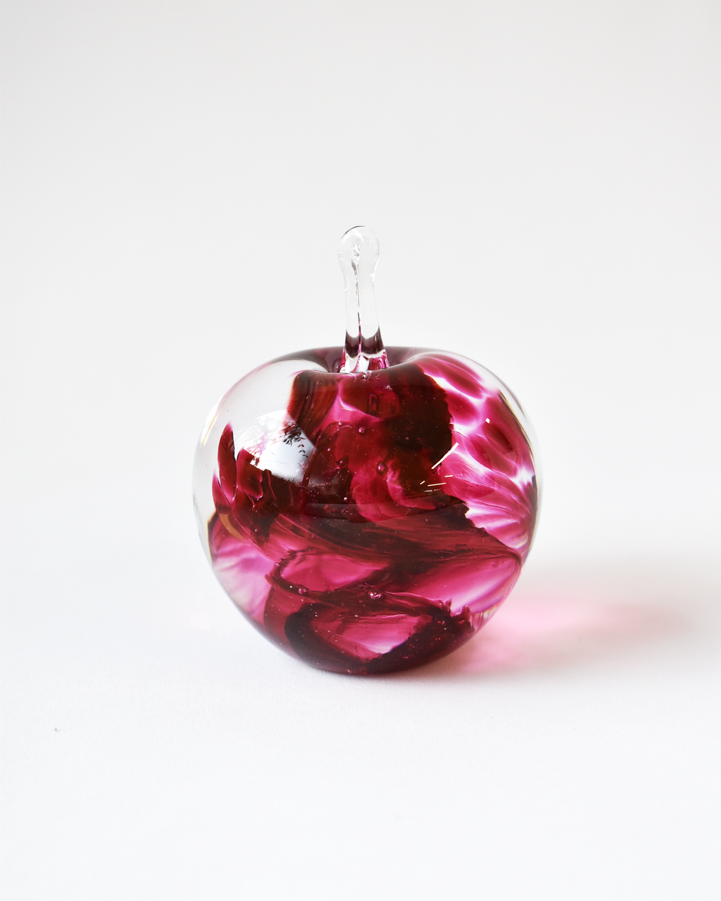 Cranberry Swirl Blown Glass Apple (L)