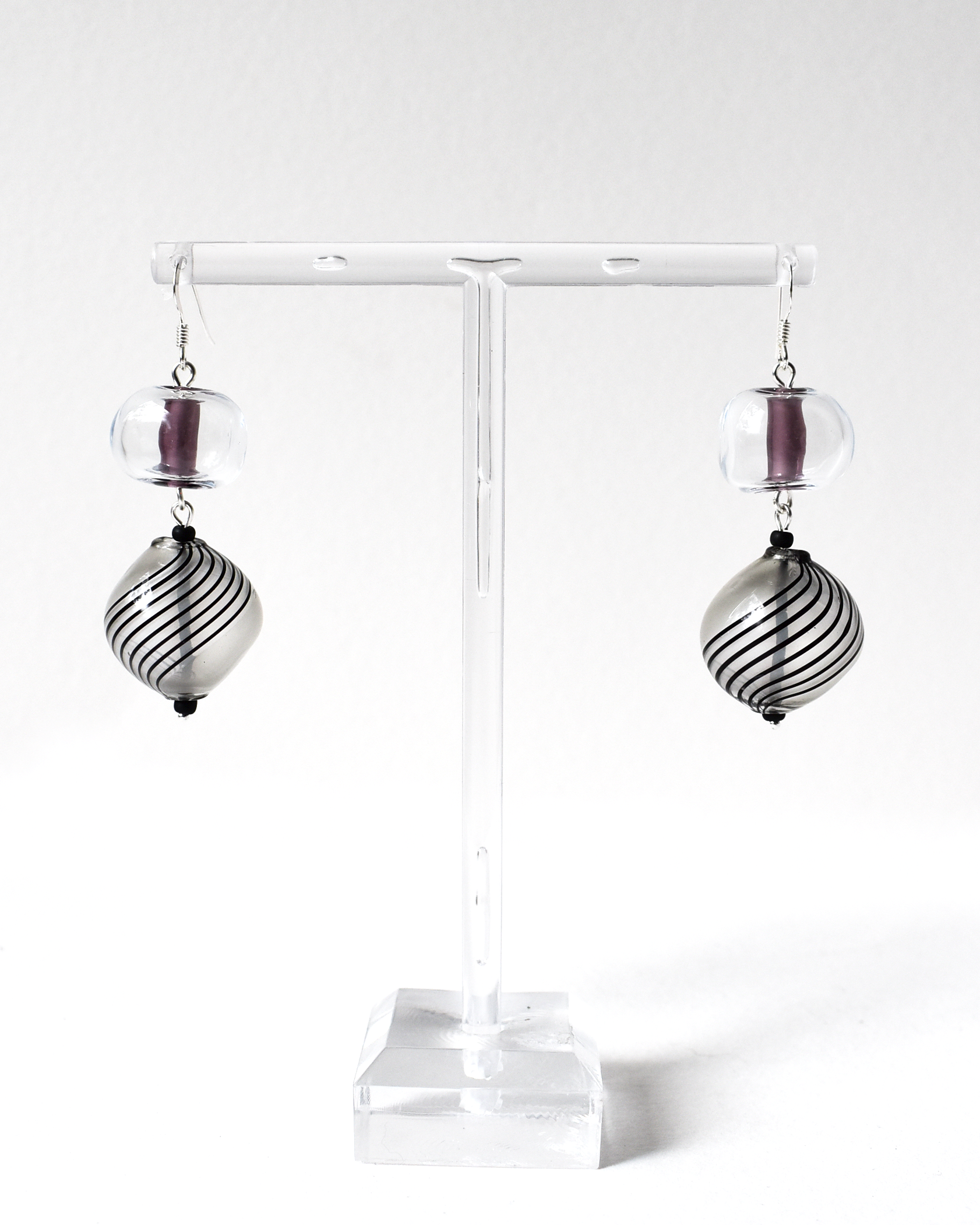 Stripe Blown Globe Hook Earrings