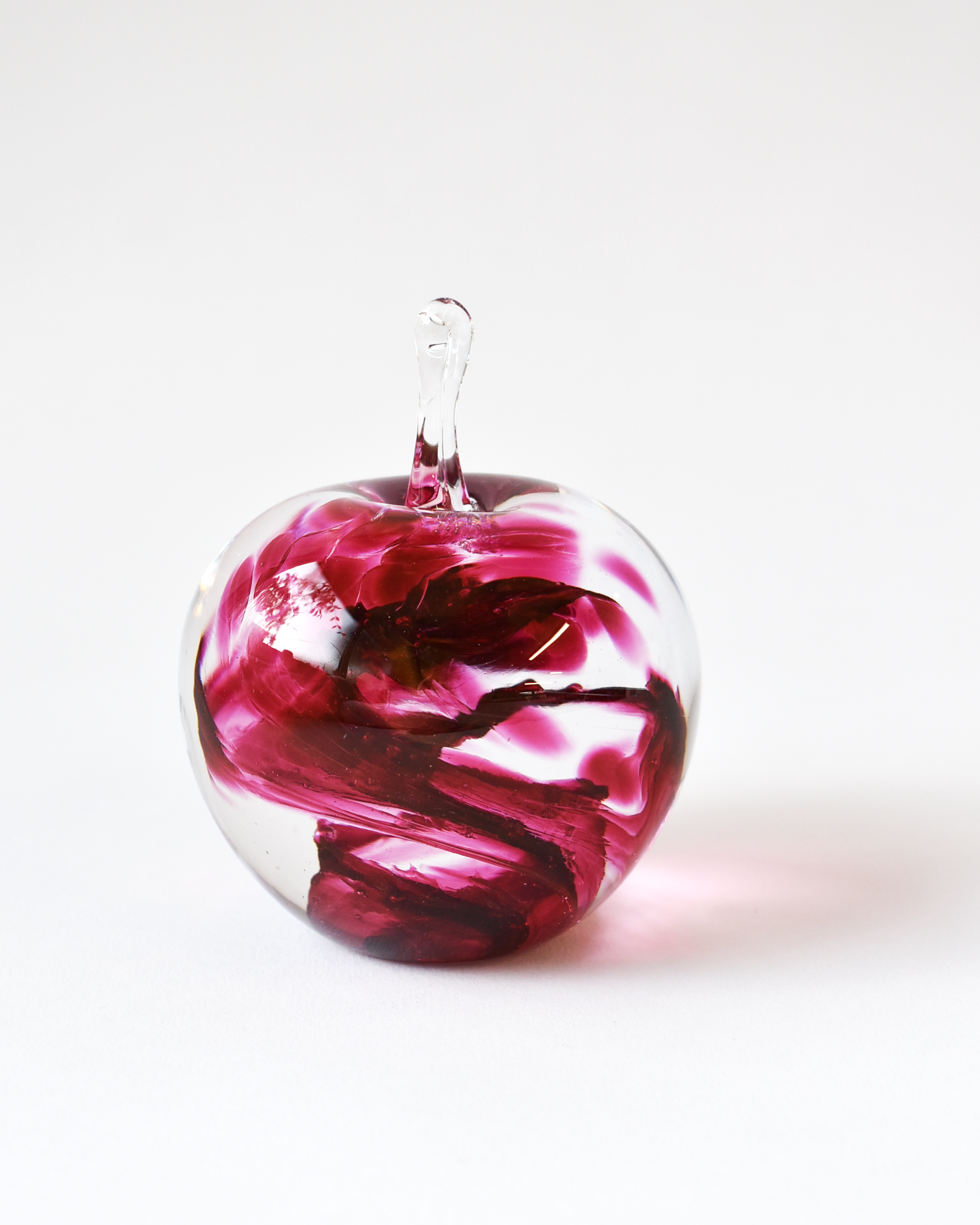 Cranberry Swirl Blown Glass Apple (L)