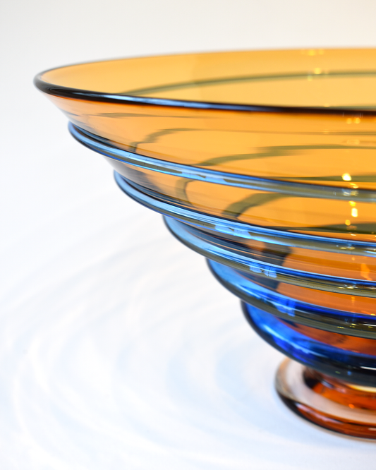 Amber & Blue Spiral Blown Bowl (L)
