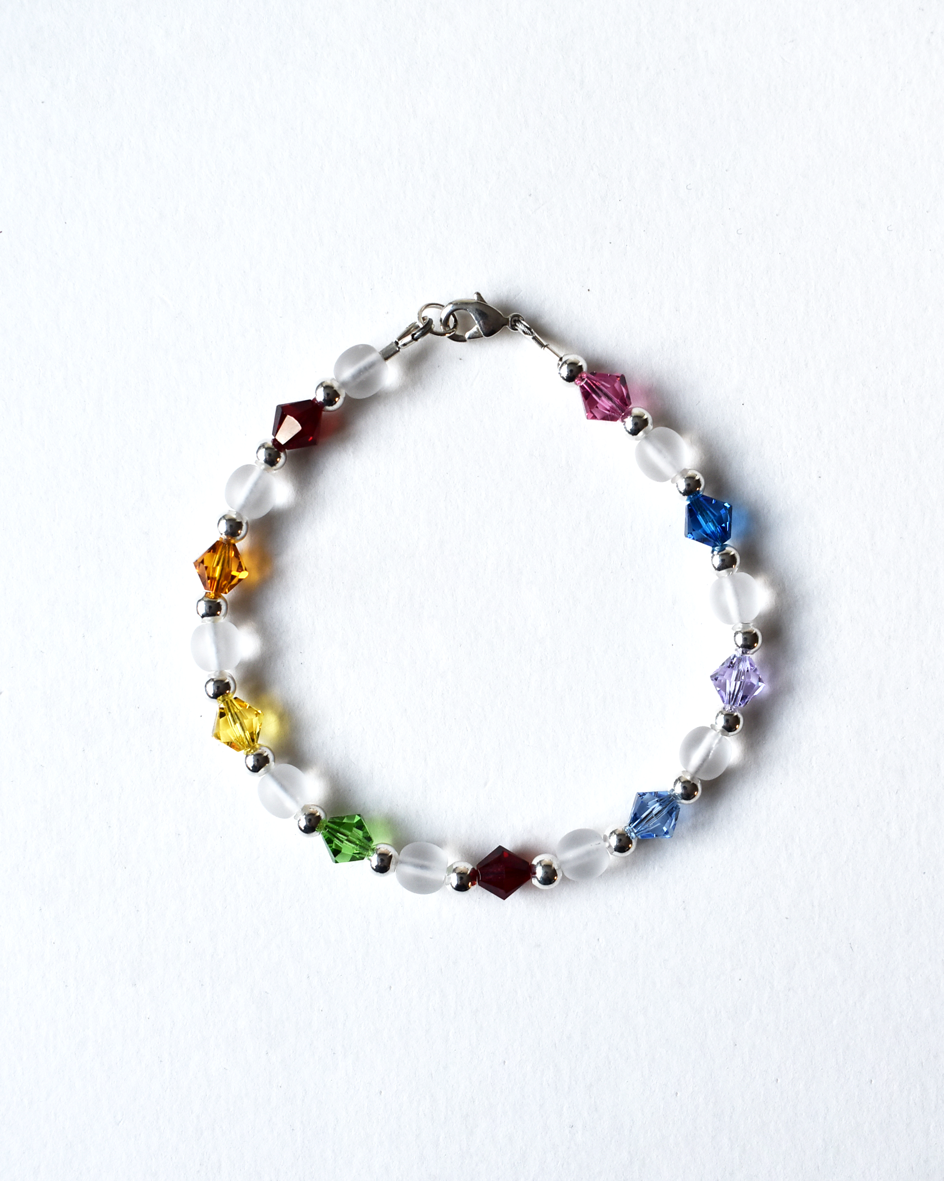 'Frosted Rainbow' Silver Beaded Bracelet