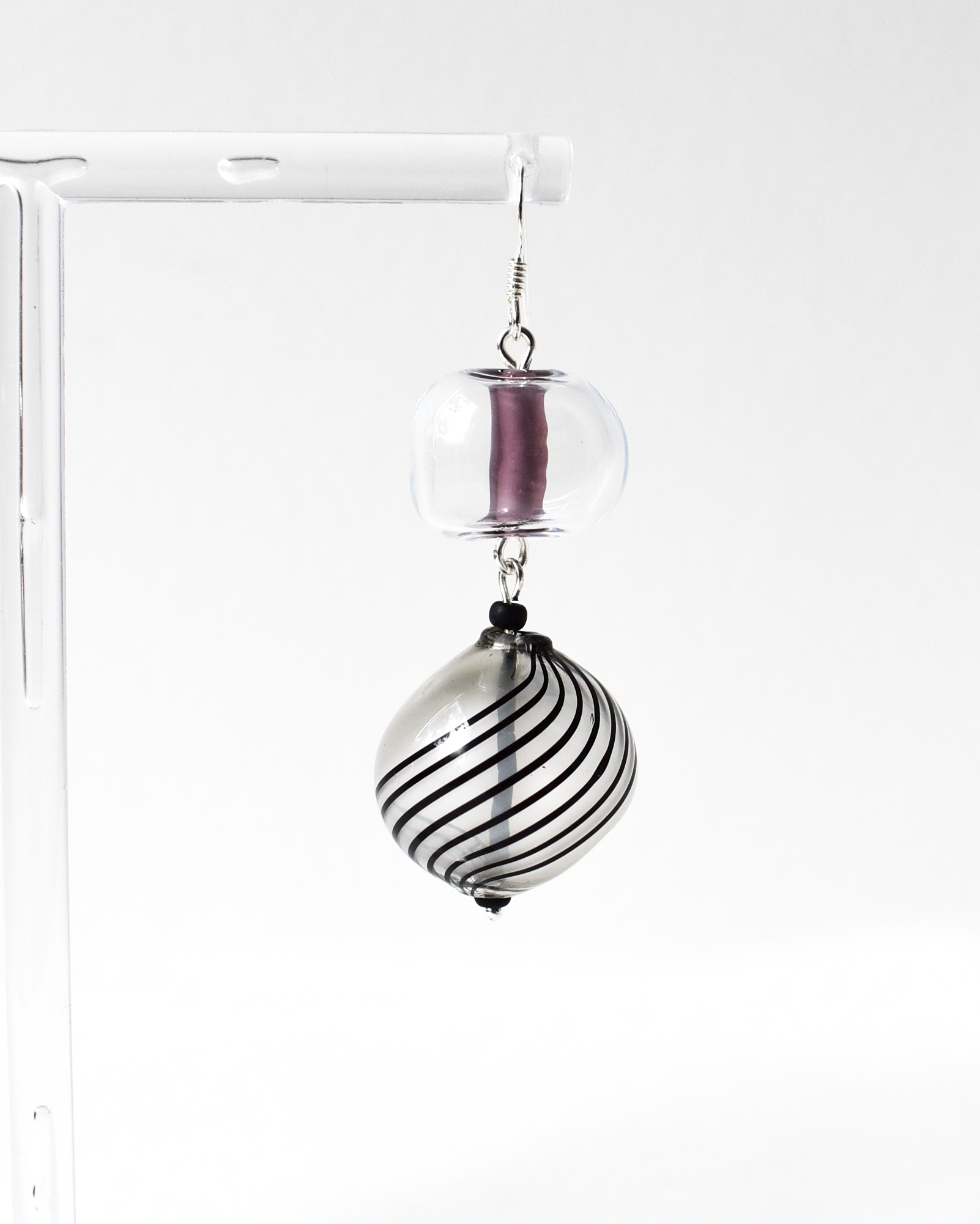 Stripe Blown Globe Hook Earrings