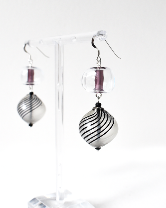 Stripe Blown Globe Hook Earrings