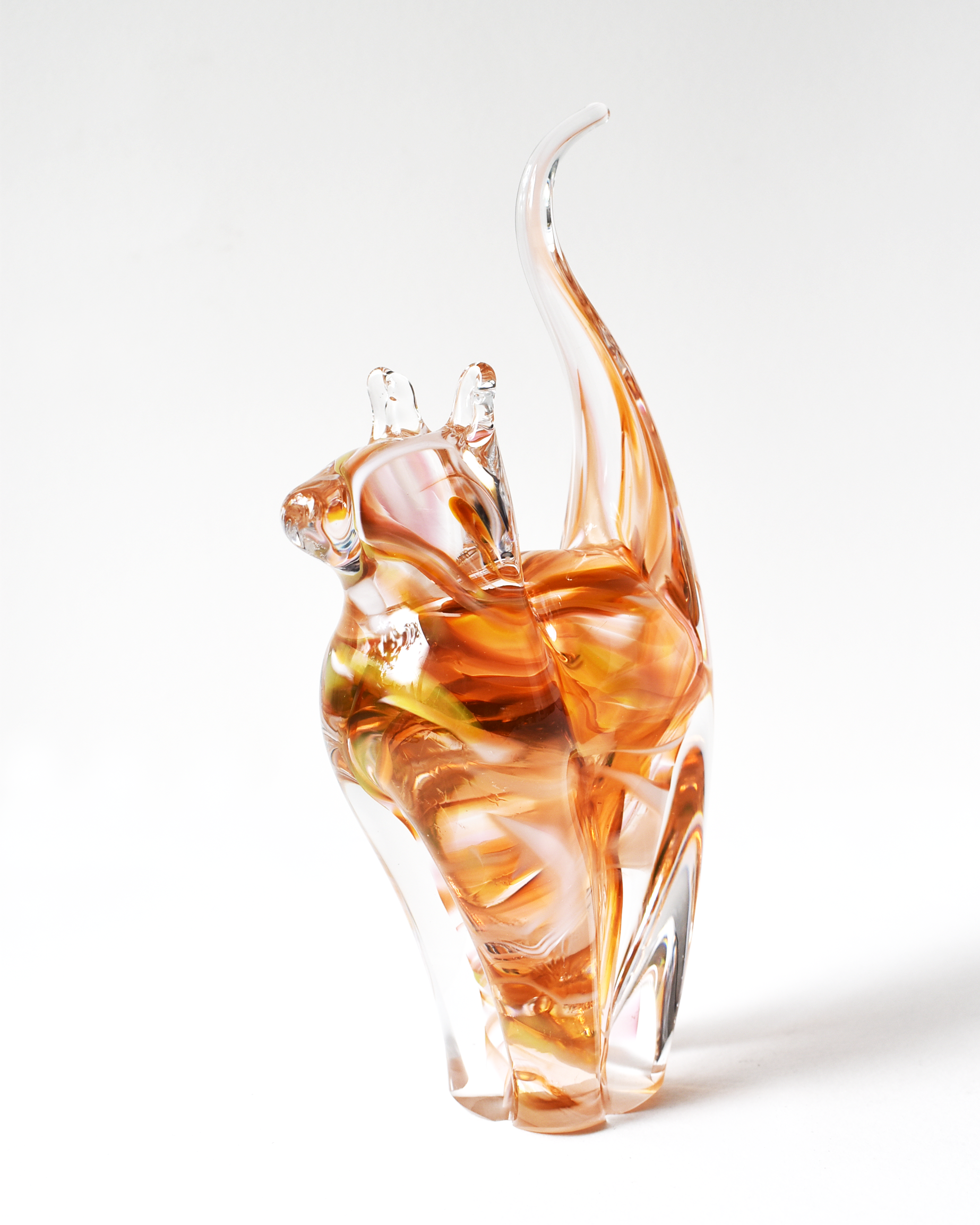 Orange & Peach Watercolour Glass Cat (M)