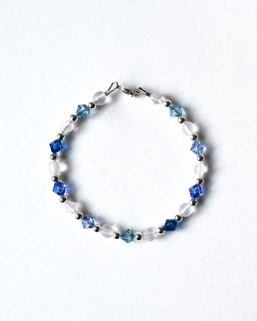 'Frosted Blues' Silver Beaded Bracelet