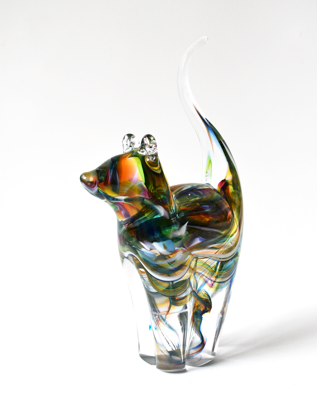 Multicoloured Watercolour Glass Cat (M)