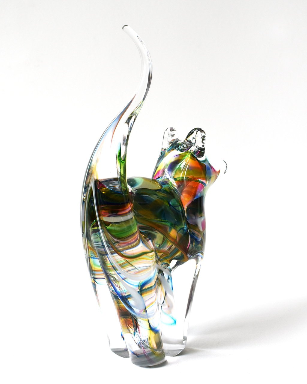 Multicoloured Watercolour Glass Cat (M)